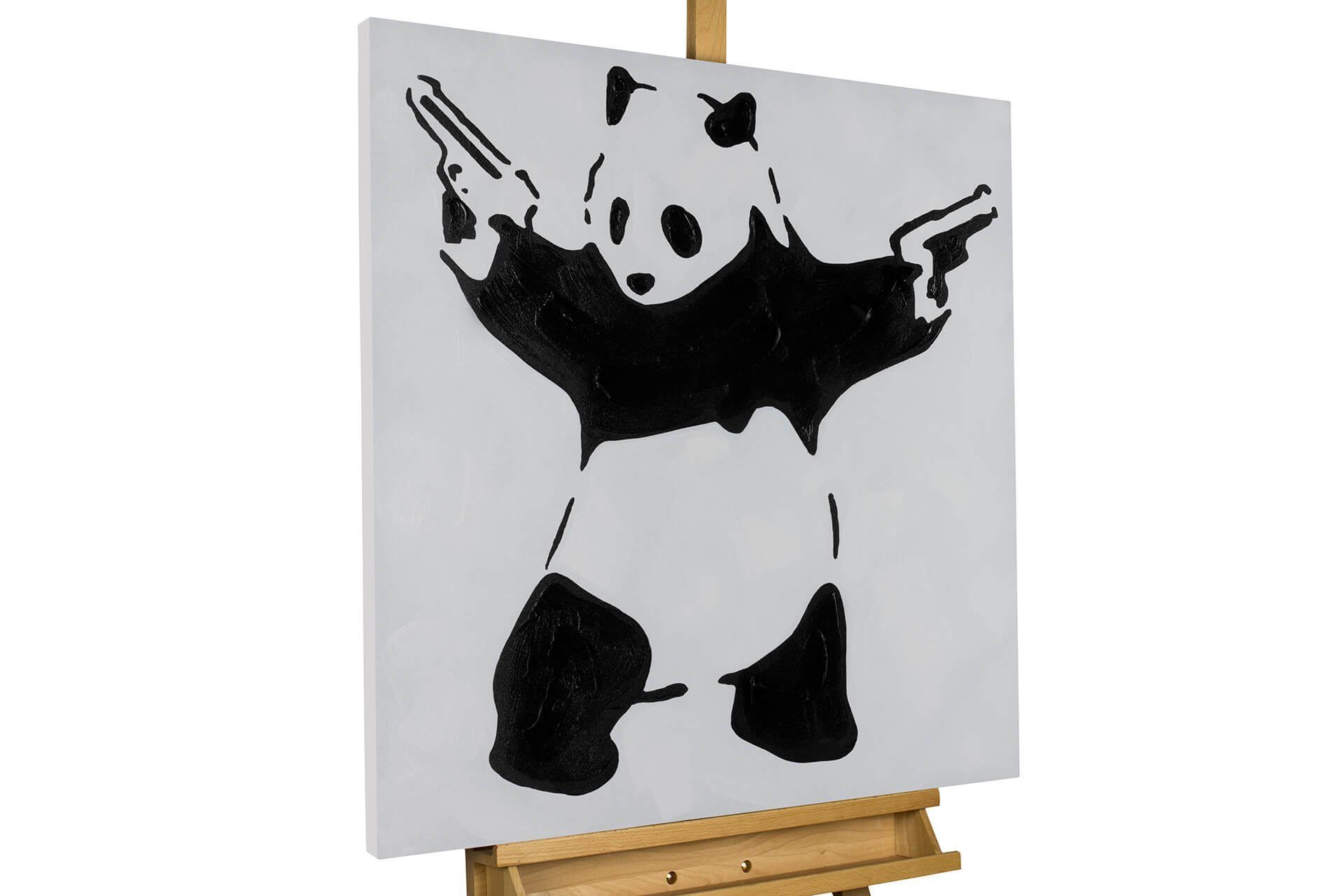 KUNSTLOFT Gemälde Banksy's Fighting Panda 80x80 cm, Leinwandbild 100% HANDGEMALT Wandbild Wohnzimmer | Ölbilder