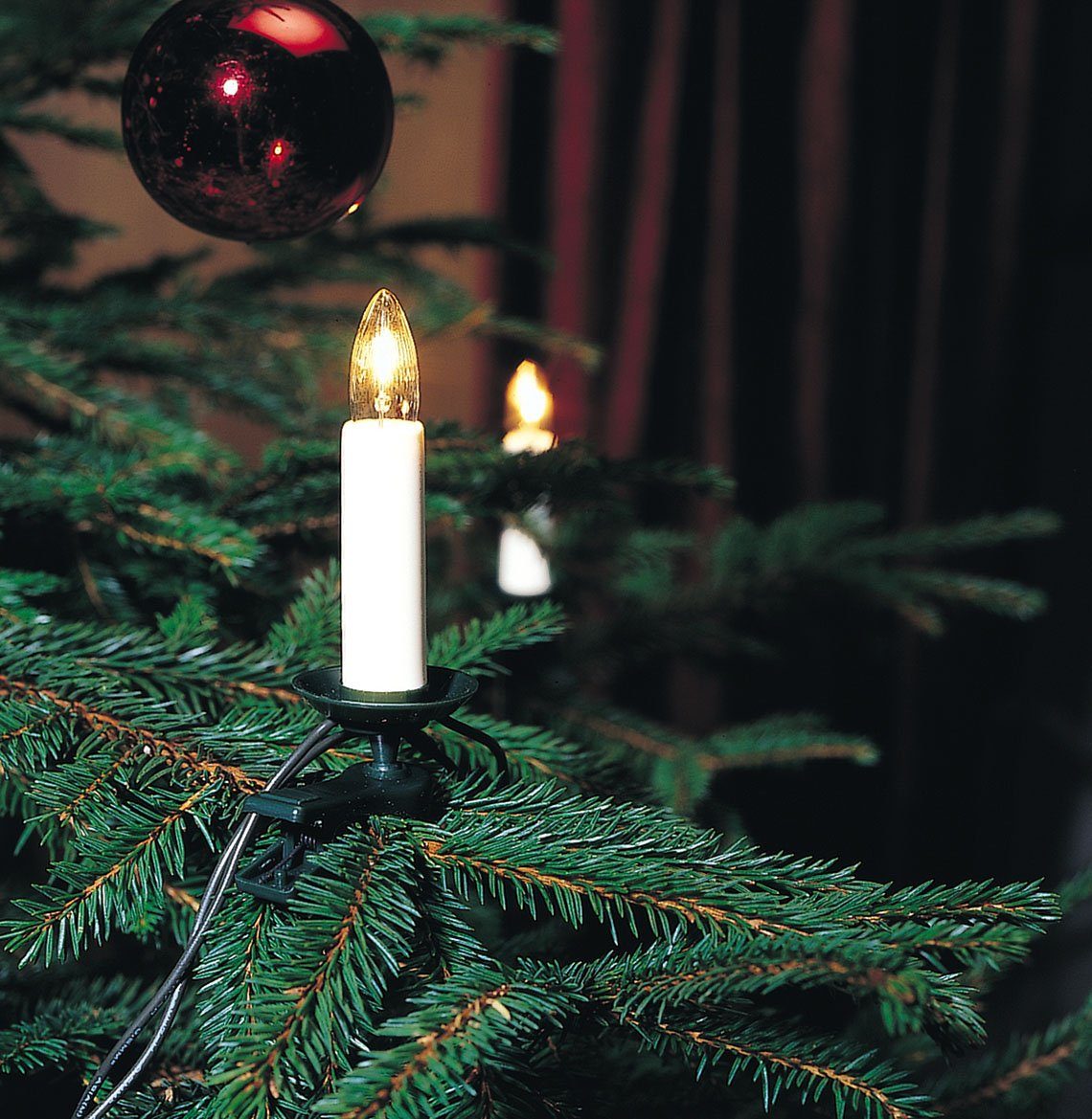 KONSTSMIDE LED-Christbaumkerzen Weihnachtsdeko, Christbaumschmuck,  25-flammig, LED Baumkette, Topbirnen, One String, 25 warm weiße Dioden,  Energiesparend durch LED-Technik