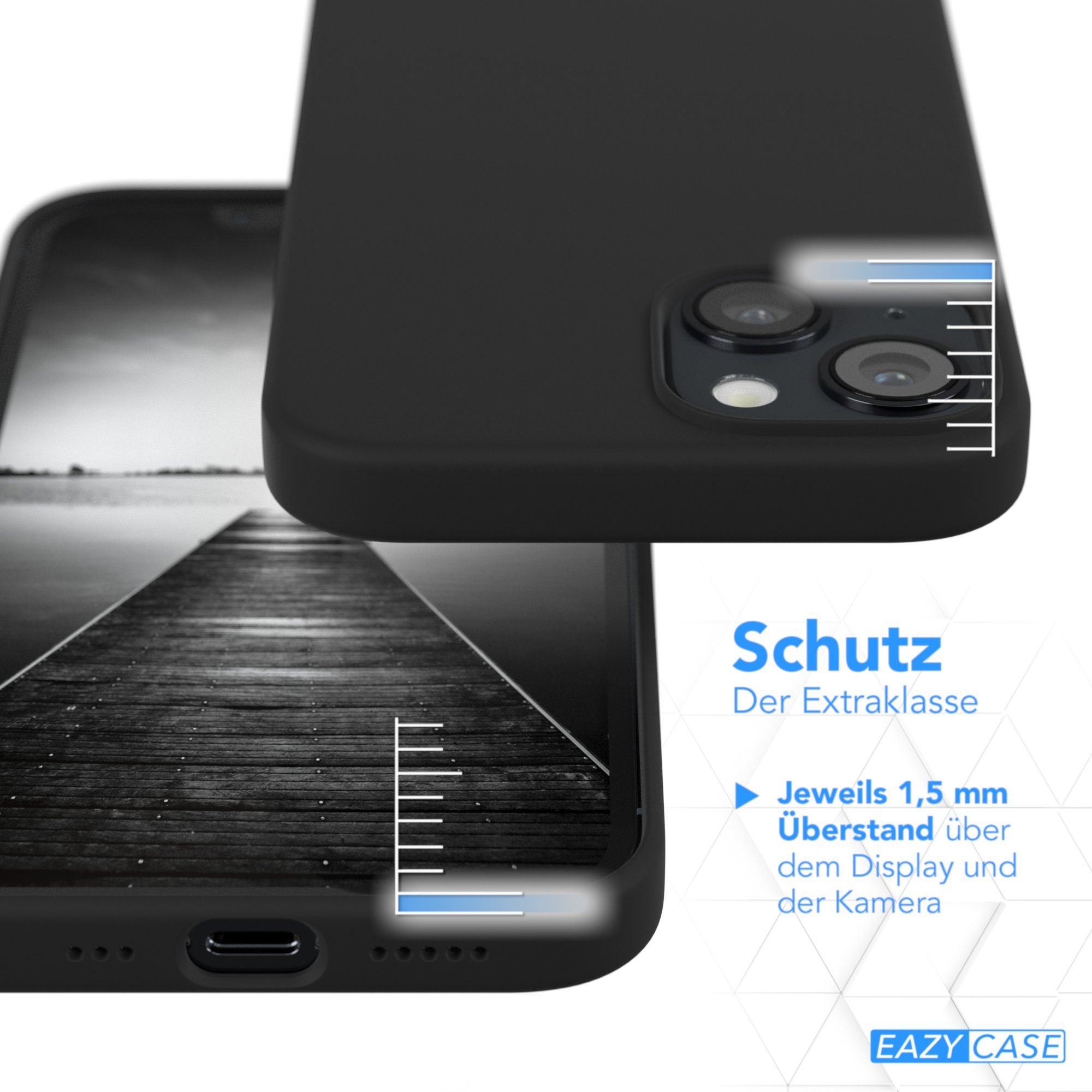 EAZY CASE Handyhülle Premium Silikon Case für Apple iPhone 14 6,1 Zoll, Hülle mit Kameraschutz Bumper Silikonhülle stoßfest Slimcover Schwarz