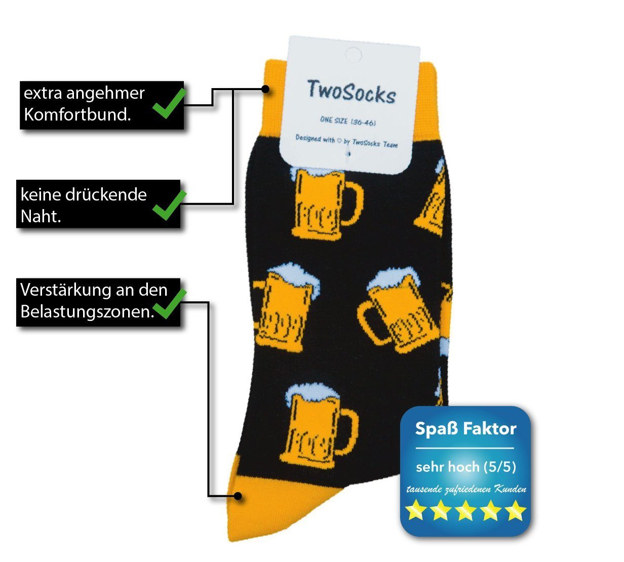 Bier Freizeitsocken Herren lustige Socken Socken Einheitsgröße Damen, & TwoSocks