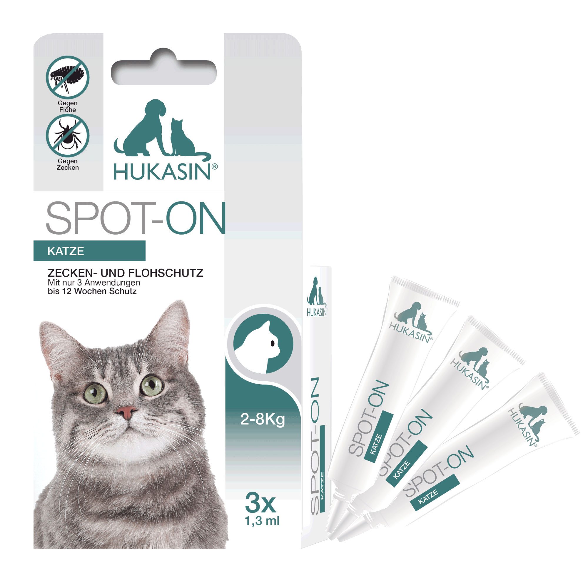 Hukasin Zeckenschutzmittel Hukasin® Spot On Katze - Zecken- und Floh Schutz, 2.1 ml