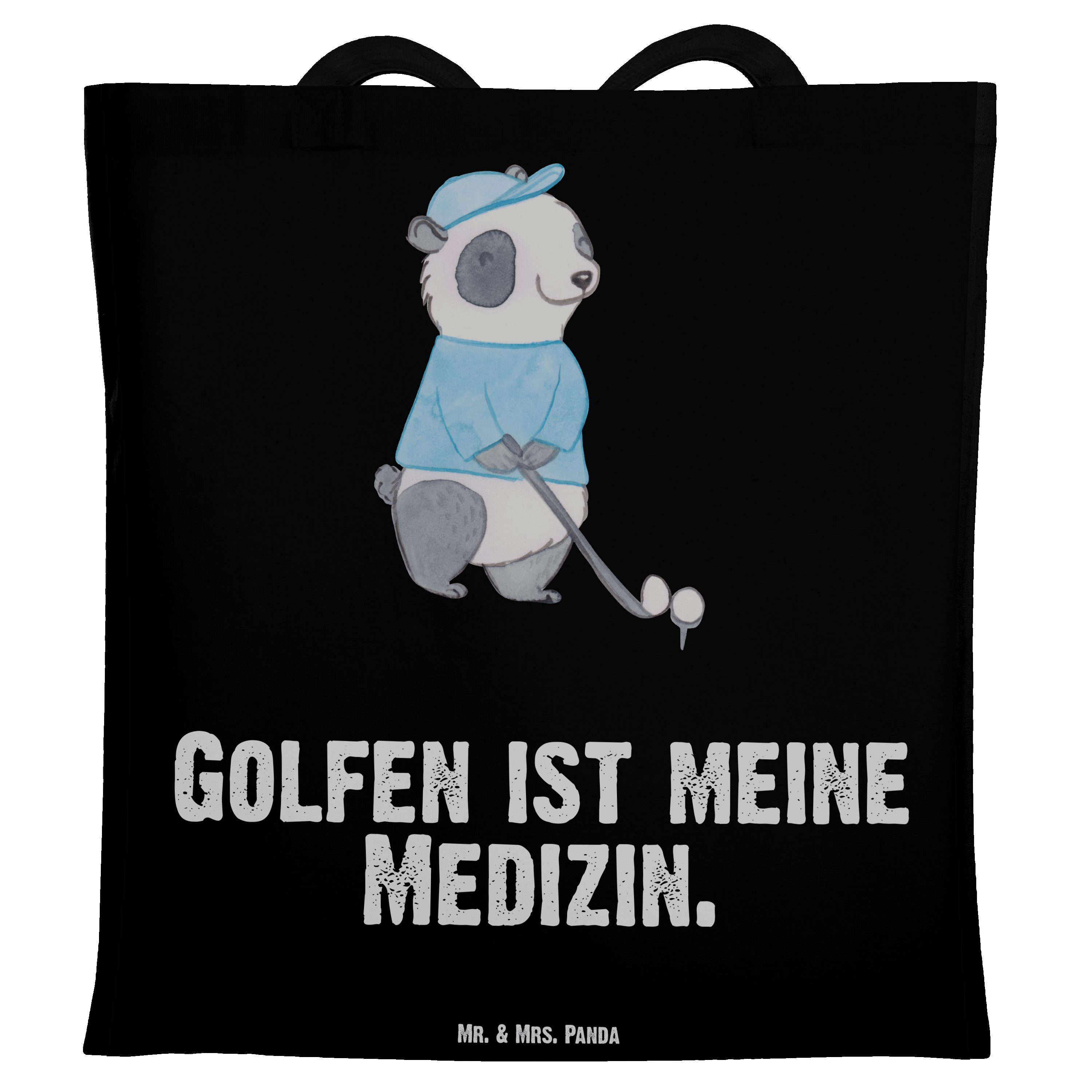 Mr. & Mrs. Panda Tragetasche Panda Golfen Medizin - Schwarz - Geschenk, Golfturnier, Golfplatz, Ju (1-tlg)