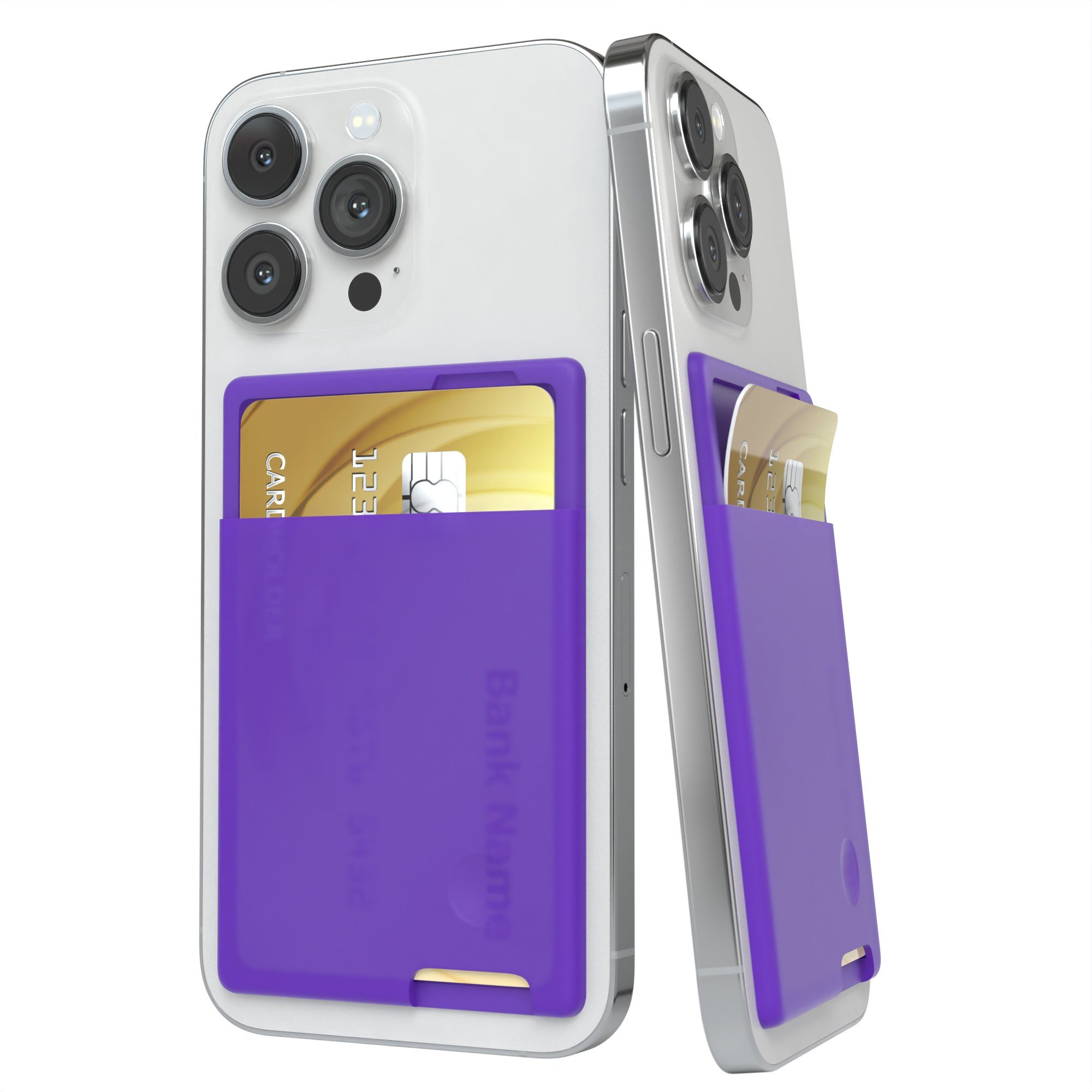 EAZY CASE Smartphone Cardholder Silicon Smartphone-Halterung, (Kartenhalterung Handy Kartenfach Silikon Kartenetui Lila / Violett)