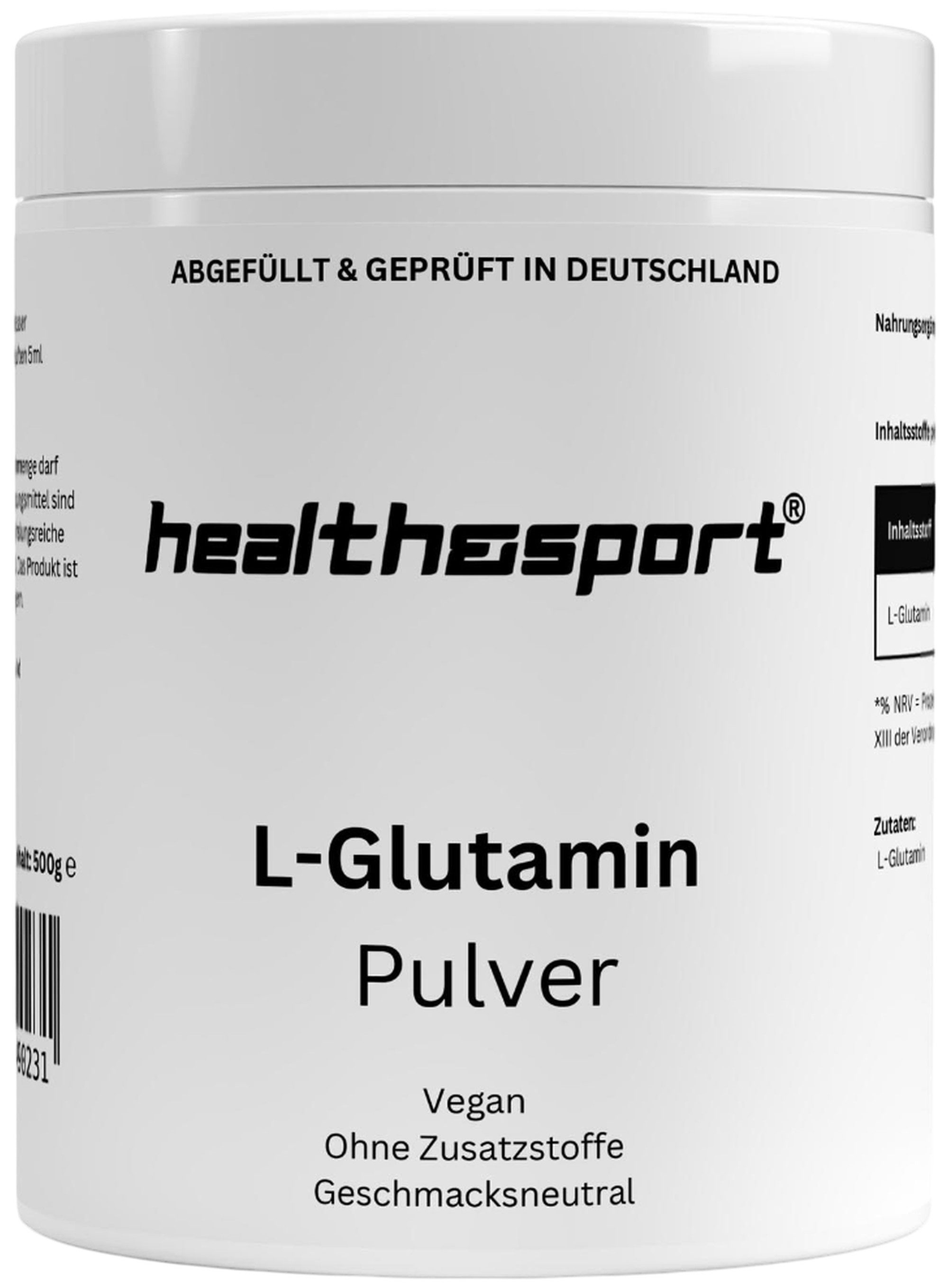 health&sport L-Glutamin – Für Muskelerhalt, Stress, Verdauung, Erholung & Energie Pulver, 500 g