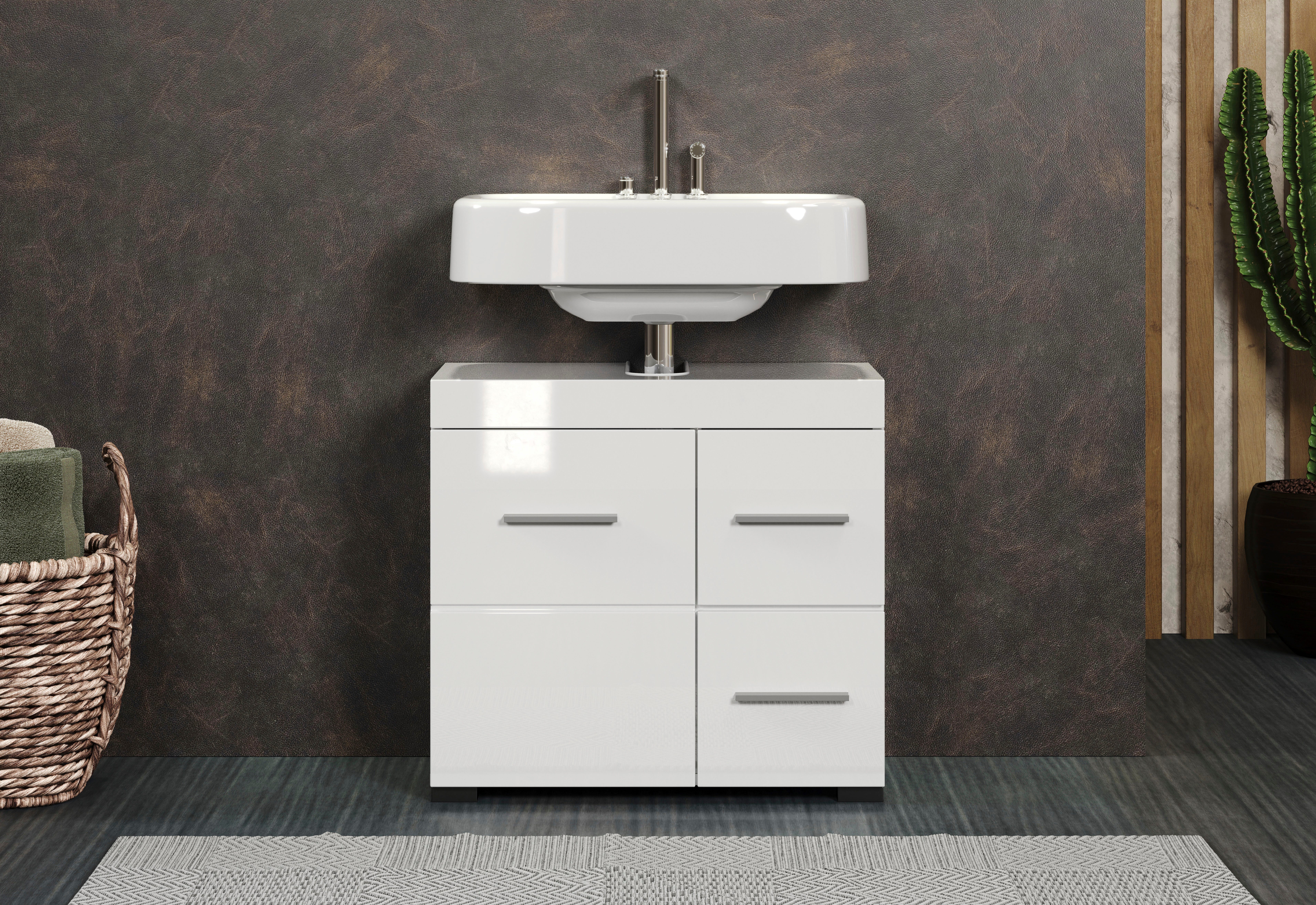 welltime Waschbeckenunterschrank Avena (1-St) Badezimmerschrank mit Tür & Schubkästen – (B/T/H) 60/34/56 cm