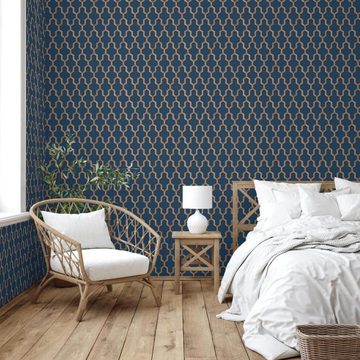 DUTCH WALLCOVERINGS Fototapete Tapete Geometric Blau und Golden, (1 St)