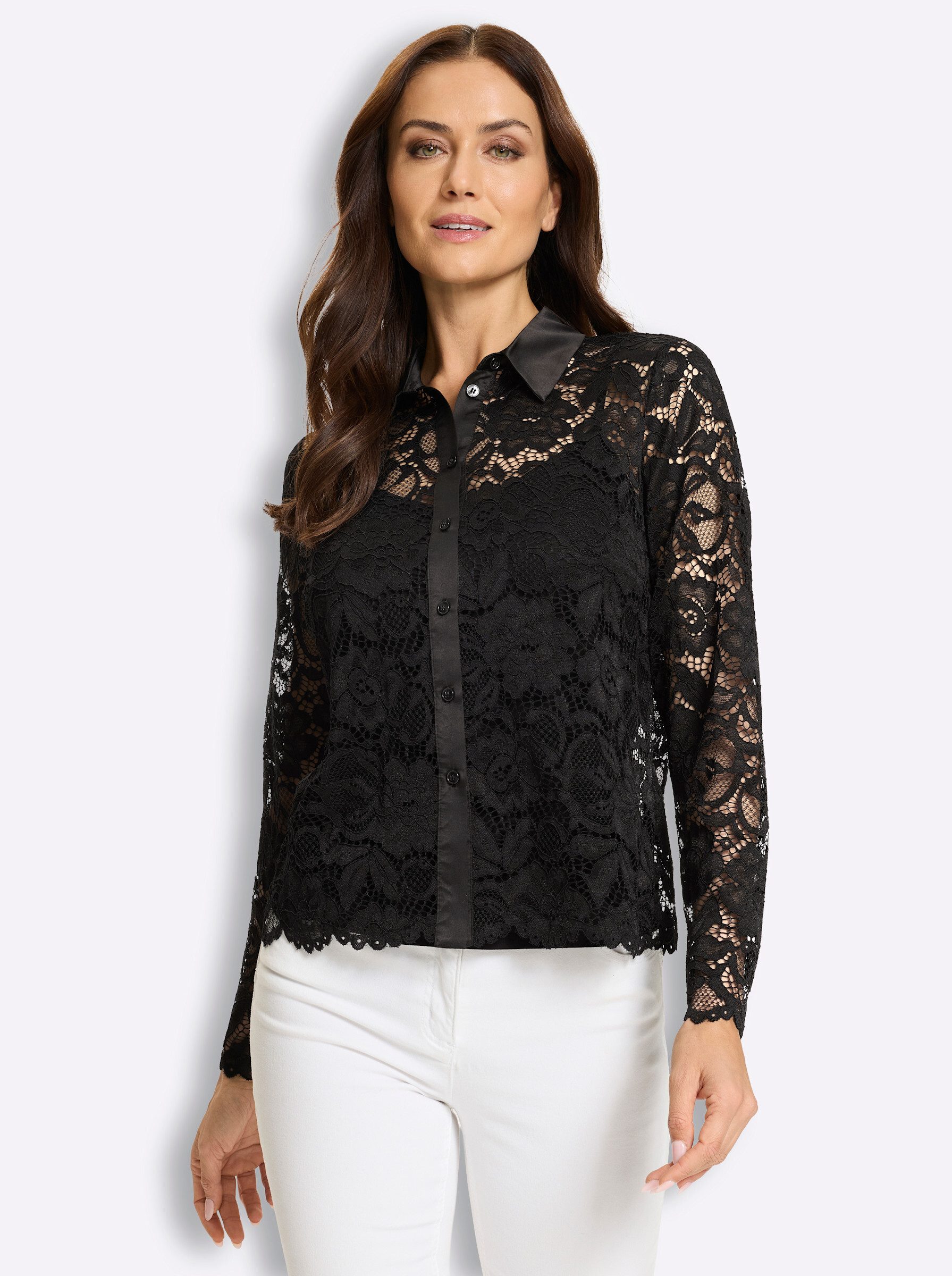 heine Klassische Bluse Spitzen-Bluse Langarm