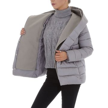 Ital-Design Steppjacke Damen Freizeit Kapuze Gefüttert Übergangsjack in Grau