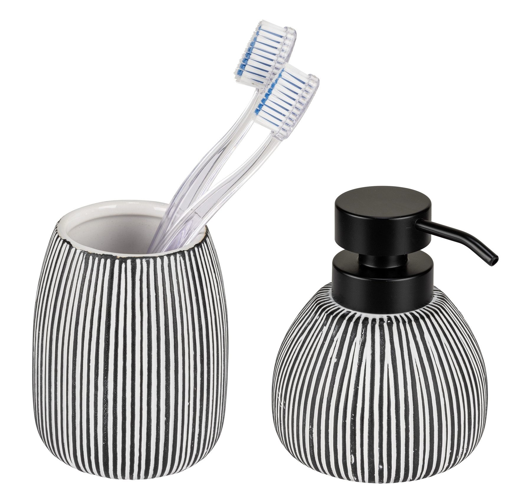 WENKO Seifenspender Pascoli, Bad-Accessoire Set, strukturierte Oberfläche mit Goldakzenten, Keramik