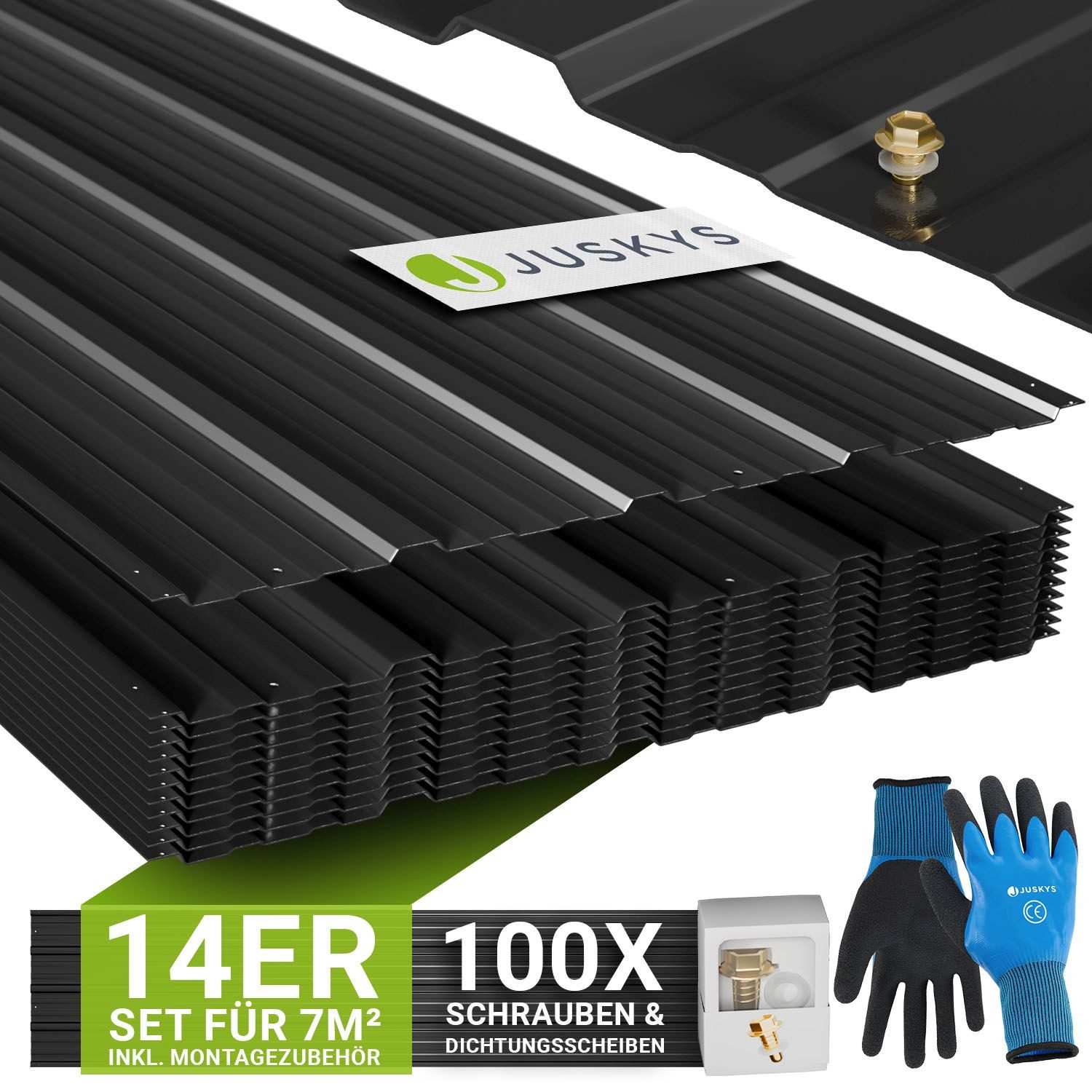 Juskys Trapezblech, Stahl, 110x45x0.23 mm (14er Set 14-St) Verzinkter Rostschutz-Stahl, vorgebohrte Löcher, 100er Zubehör Set