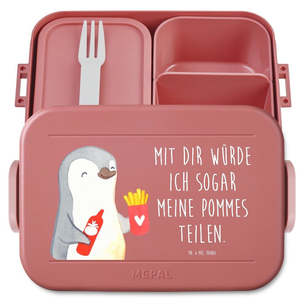 Mr. & Mrs. Panda Butterdose Pinguin Pommes Motiv, Bento Box, Rot Pastell, Lebensmittelbehälter, S, Polypropylen lebensmittelecht, (Packung), Geschenk für Freundin Freundin Vesperbox