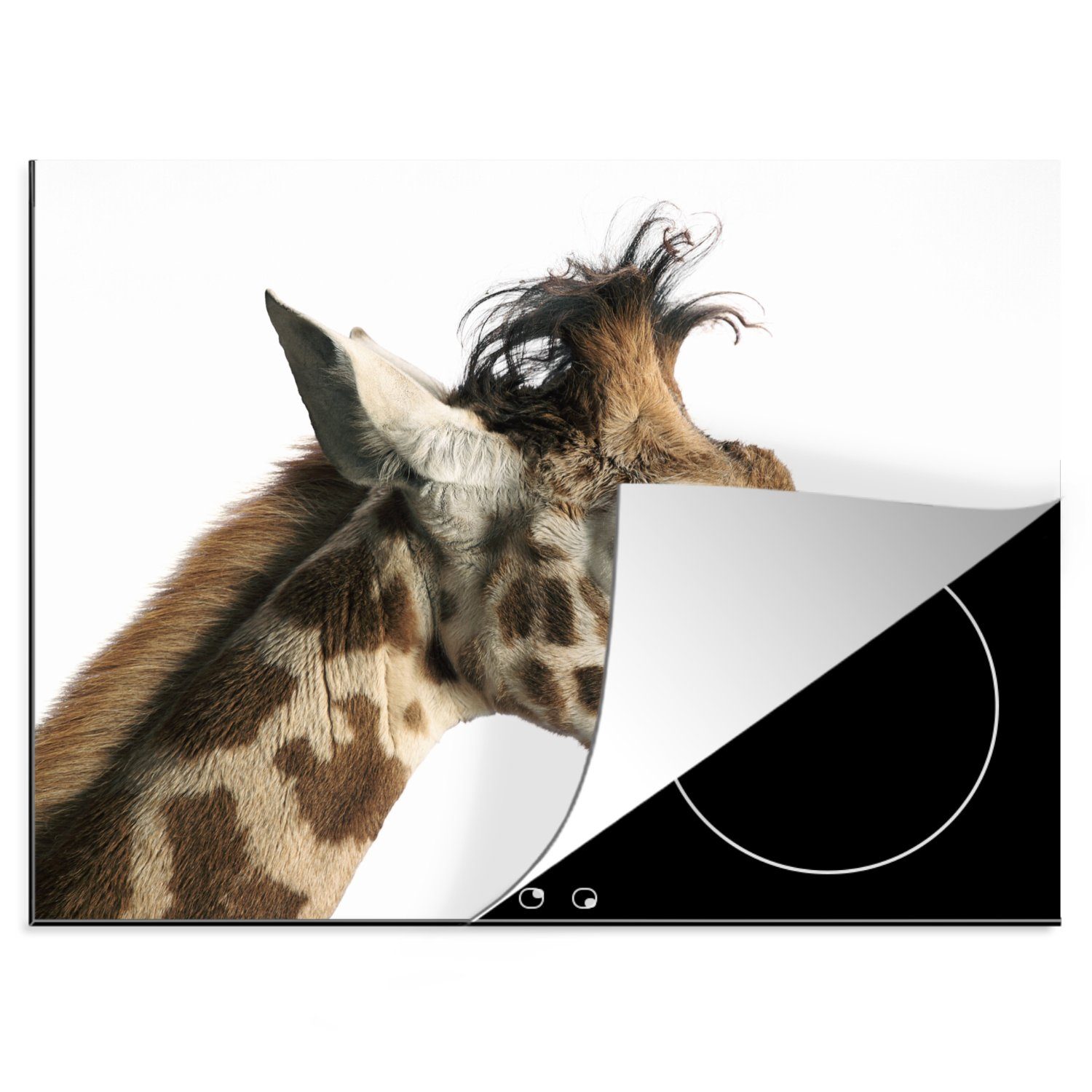 MuchoWow Herdblende-/Abdeckplatte Tier - Giraffe - Weiß, Vinyl, (1 tlg), 60x52 cm, Mobile Arbeitsfläche nutzbar, Ceranfeldabdeckung