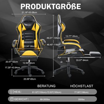 Fruyyzl Gaming-Stuhl Ergonomisch mit Fußstütze,Gamer Stuhl mit Verstellbare Lendenkissen, Höhenverstellbarer PC Stuhl Gaming Sessel