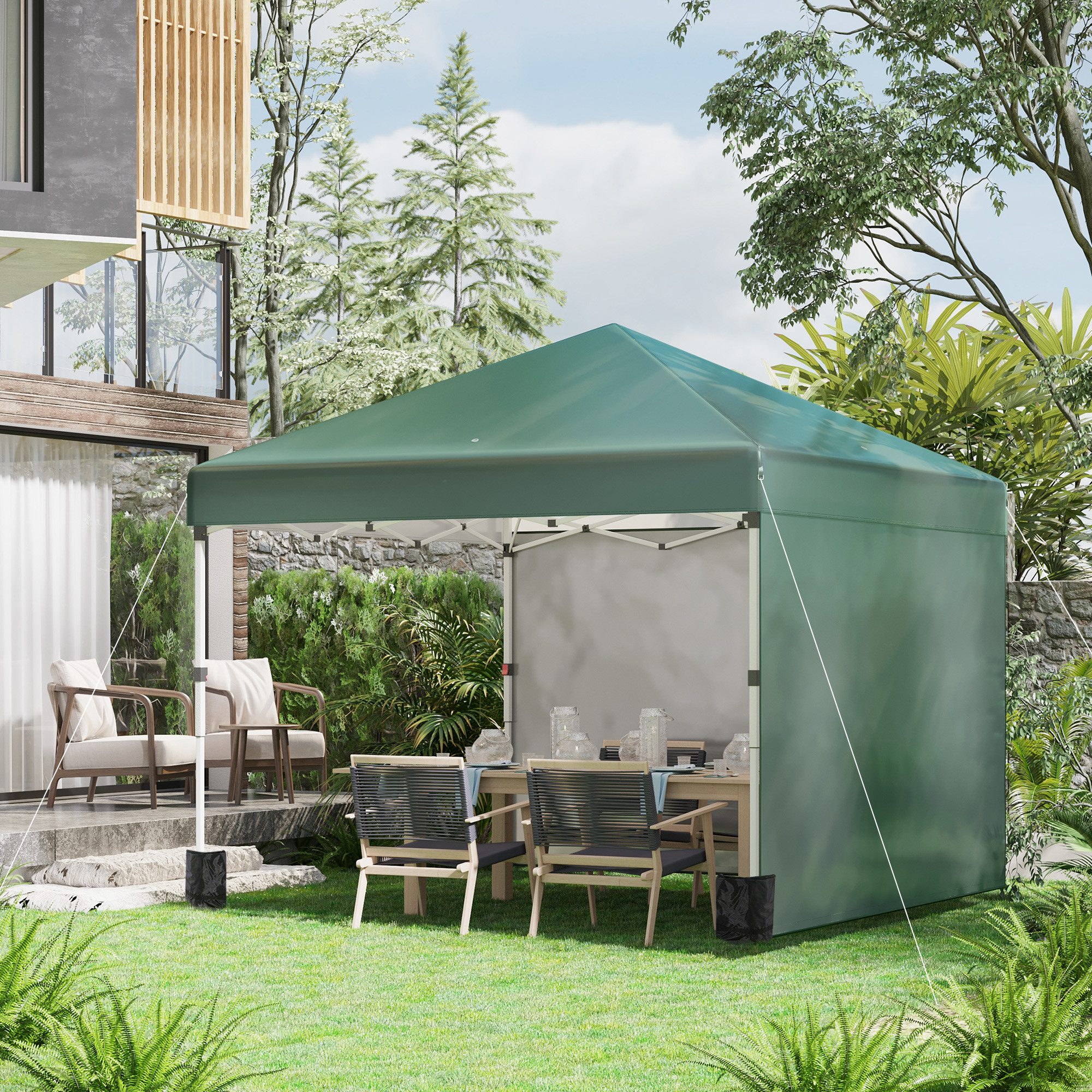 Outsunny Faltpavillon ca.3x3m, wasserabweisend, mit 2 Seitenwänden, UV Schutz 30+, mit 2 Seitenteilen, (Pop-up Pavillon, Partyzelt), mit Tasche, für Camping, Garten, Grün
