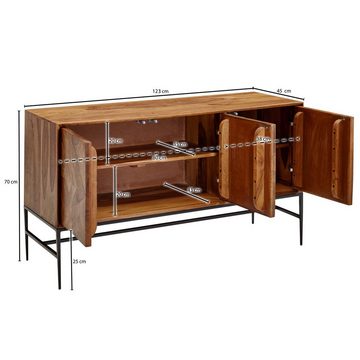 KADIMA DESIGN Kommode Massivholz Sideboard Sheesham, 123x70x45 cm, Industrial