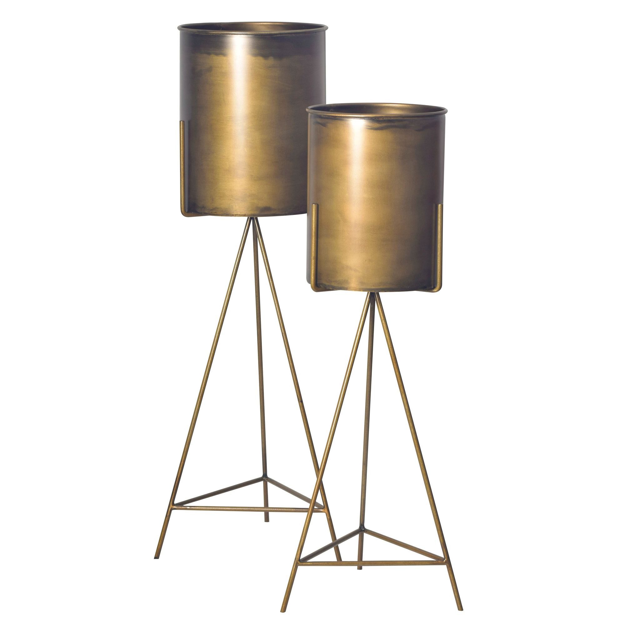 FINEBUY Übertopf (2er Set Metall Плантатор Gold mit Gestell), Design Eisen-Pflanzenkübel Rund, Blumenkübel