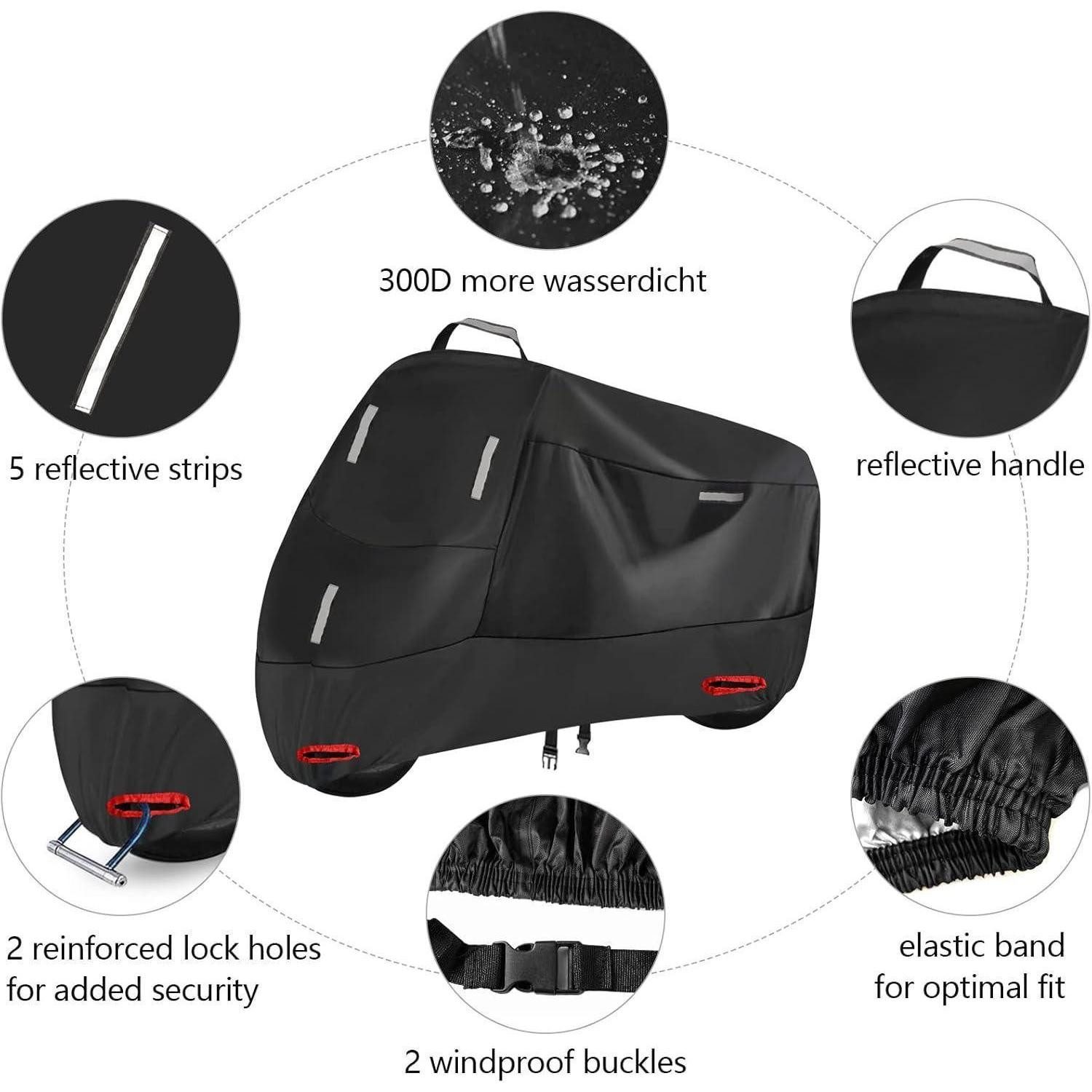 LuxusKollektion Schutzplane Motorradabdeckung 300D Wasserdicht XL 230x95x125cm Silber Schwarz
