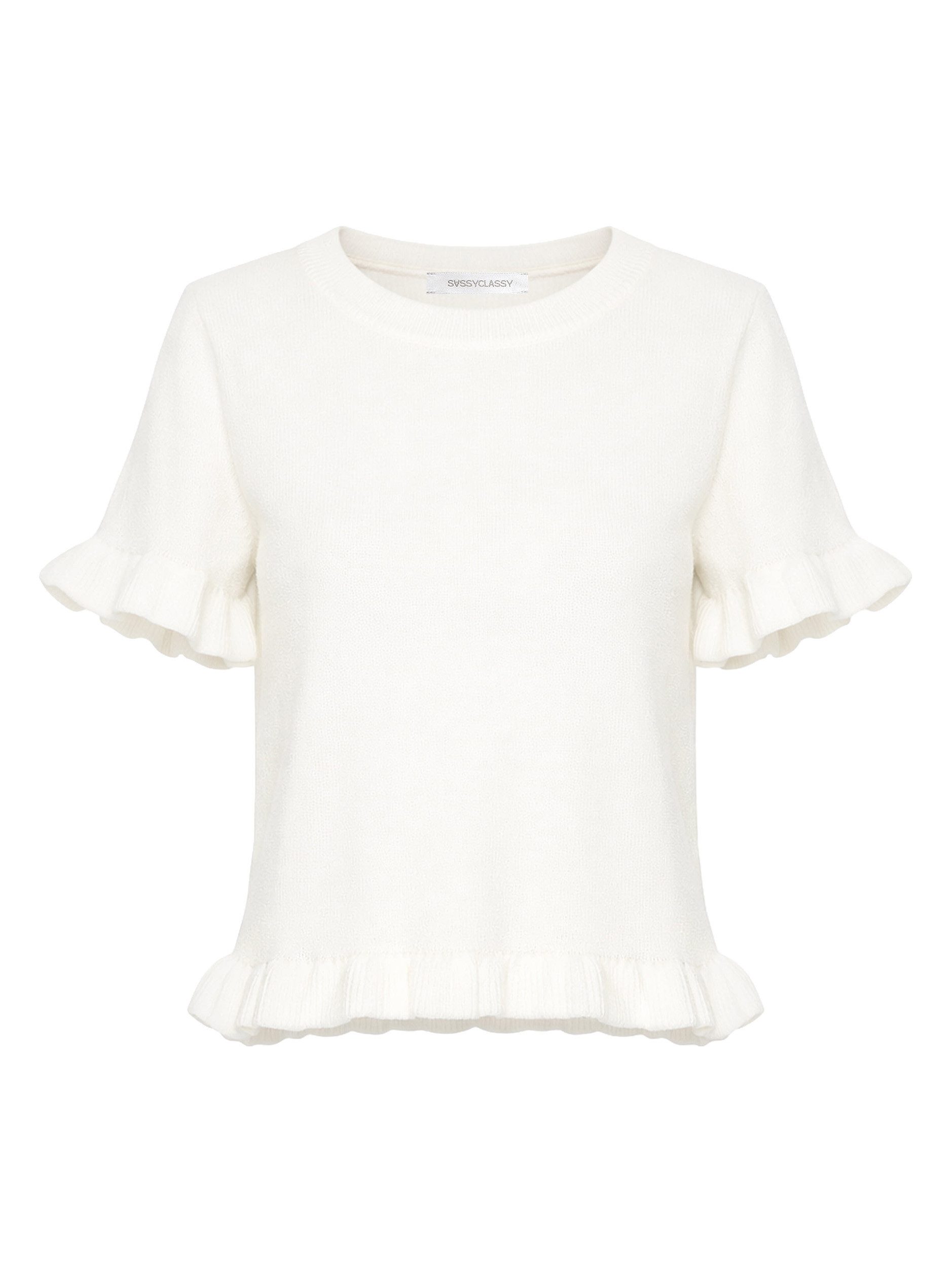 SASSYCLASSY Strickpullover Kurzarm-Pullover mit Volants für Damen Verspielt günstig online kaufen