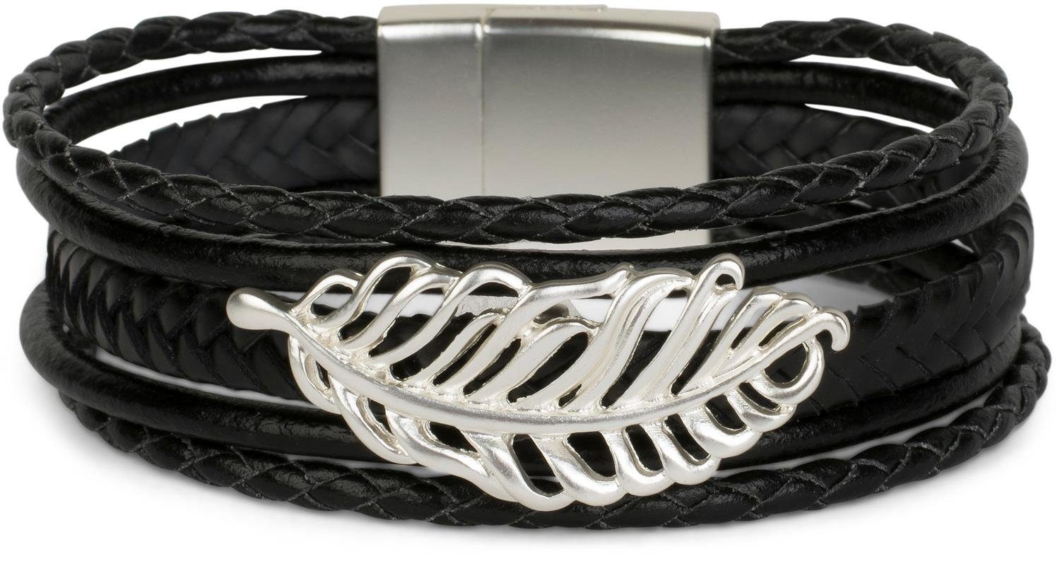 styleBREAKER Wickelarmband (1-tlg), Flecht Armband mit Feder Schmuck Element