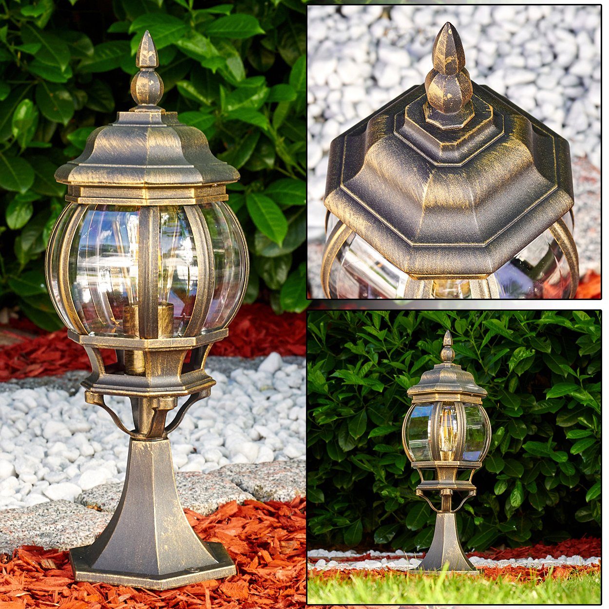 hofstein Pollerleuchte »Meyen« antikem IP44 Gartenlampe, Retro/Vintage Look E27, 50cm, Wegeleuchte ohne in Kunststoff-Scheiben, Aluguss Leuchtmittel, mit Außenleuchte, in Braun/Gold