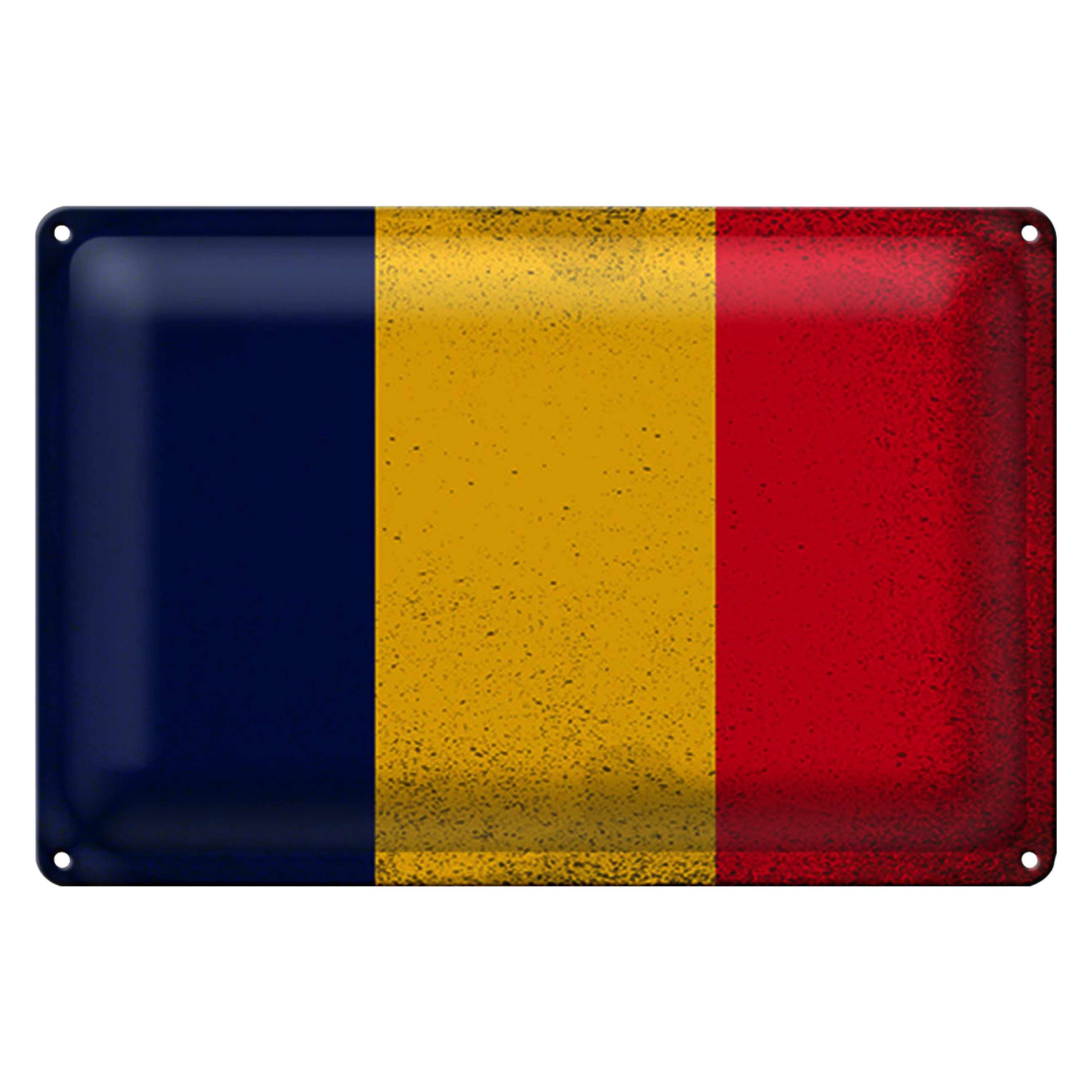 Metallschild Blechschild Flagge Tschad 30x20cm Flag of Chad Vintage