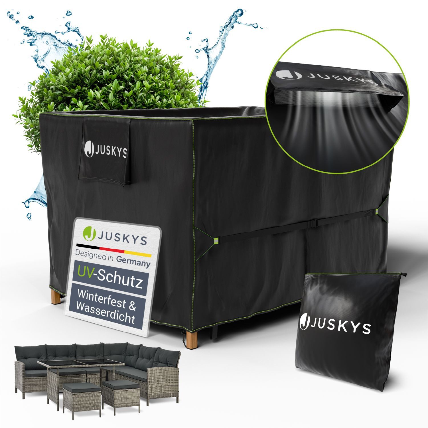 Juskys Gartenmöbel-Schutzhülle CoverSafe Pro (1-St), 1,08 m², Abdeckplane mit Lüftungsschlitz, wasserdicht und winterfest
