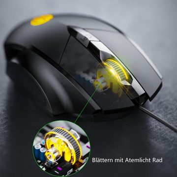 Diida Leise kabelgebundene Maus,Gaming-Maus mit sechs Tasten,leuchtende Maus Gaming-Maus (kabelgebunden)