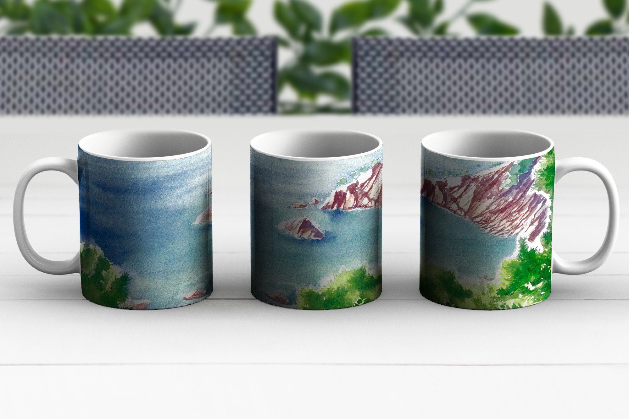 Teetasse, Becher, MuchoWow Kaffeetassen, - Geschenk Berge Tasse Wald, - Teetasse, Meer Keramik,