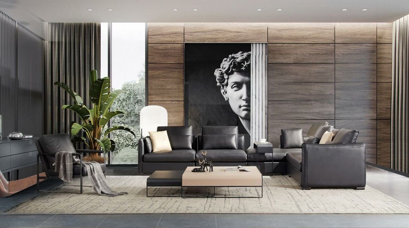 [2024 sehr beliebt] JVmoebel Wohnzimmer-Set, Design Luxus Wohn Couch Zimmer Polster Sitz Leder Eck Landschaft