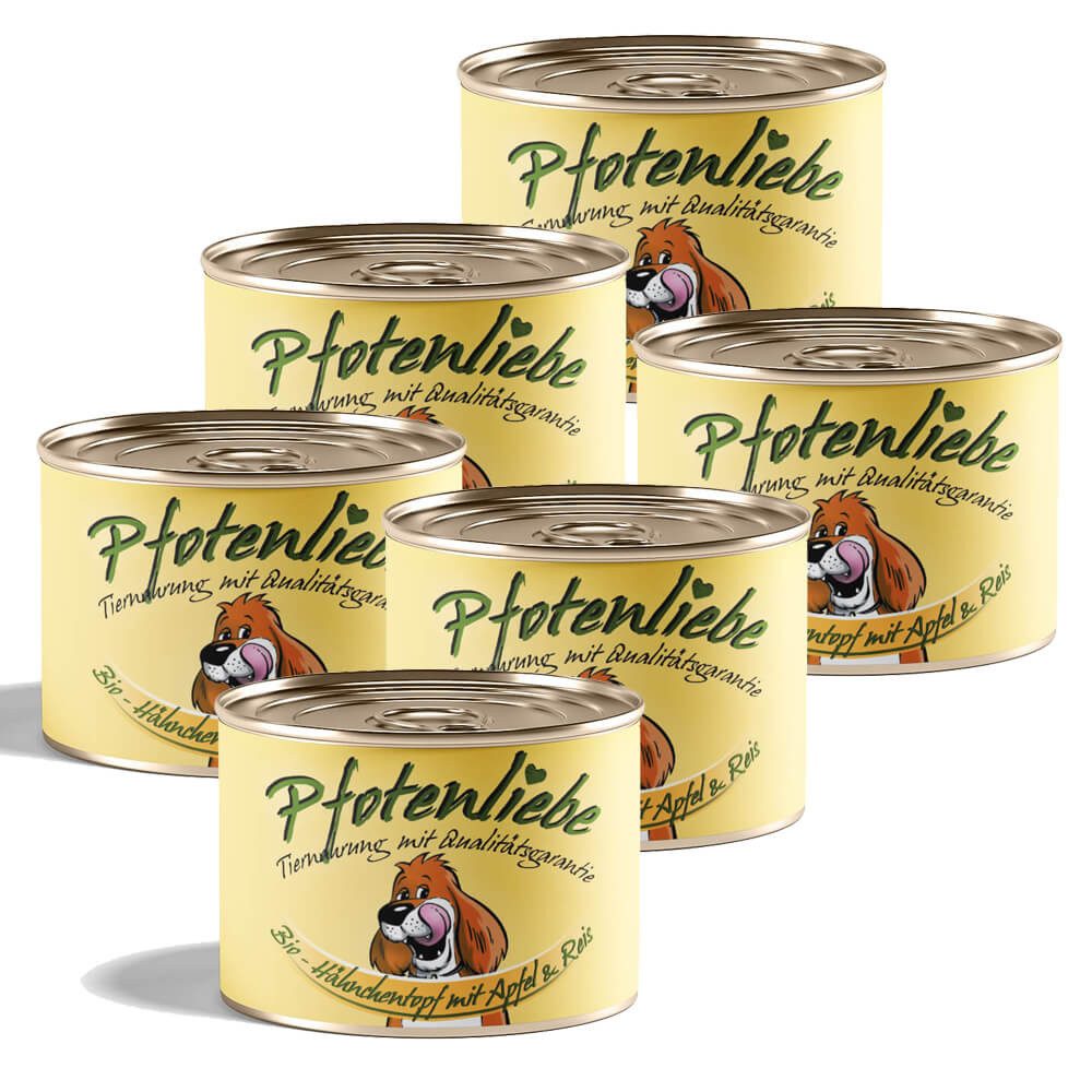 Pfotenliebe Bio-Hähnchentopf mit Apfel & Naturreis 6x200g, Nassfutter für: Hunde