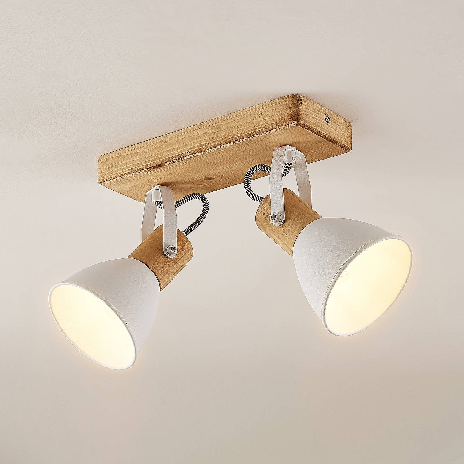 Lindby Deckenstrahler Merela, Holz IP20, 2 x 20 W
