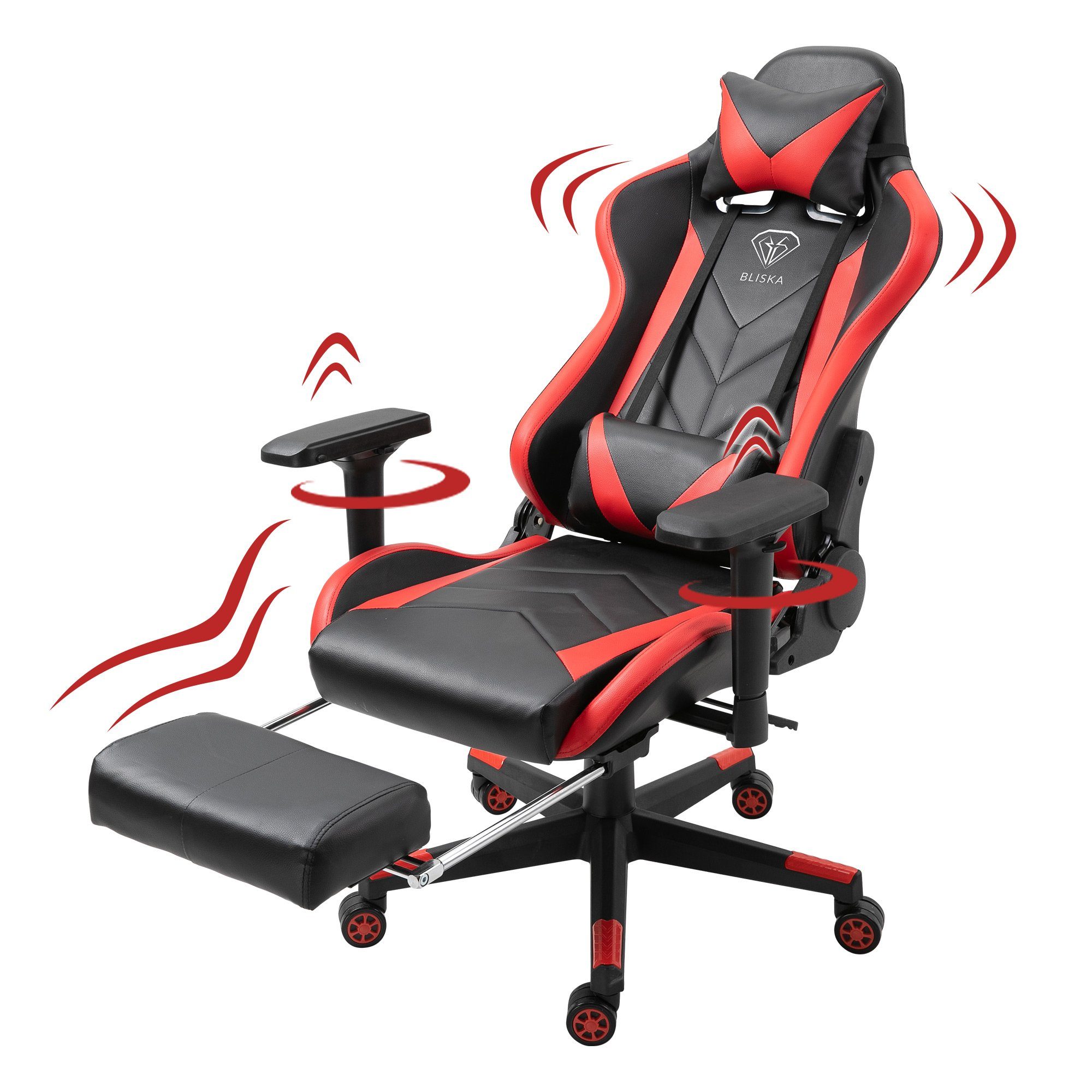 TRISENS Chefsessel Leo (1 gaming Gaming Schwarz/Rot 4D-Armlehnen Fußstütze chair in Lederoptik mit und Stück), Stuhl