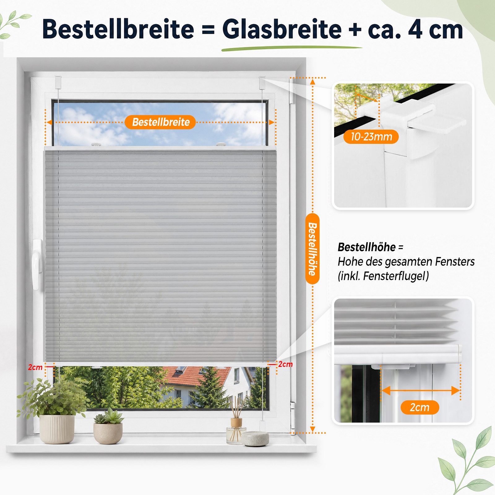 Vkele Plissee ohne Bohren Easy Fix Klemm Faltrollo, verspannt Fenster Rollo, Klemmfix,Klemmträger, Jalousie für Tür & Fenster Sichtschutz Sonnenschutz – Bild 3 von 5