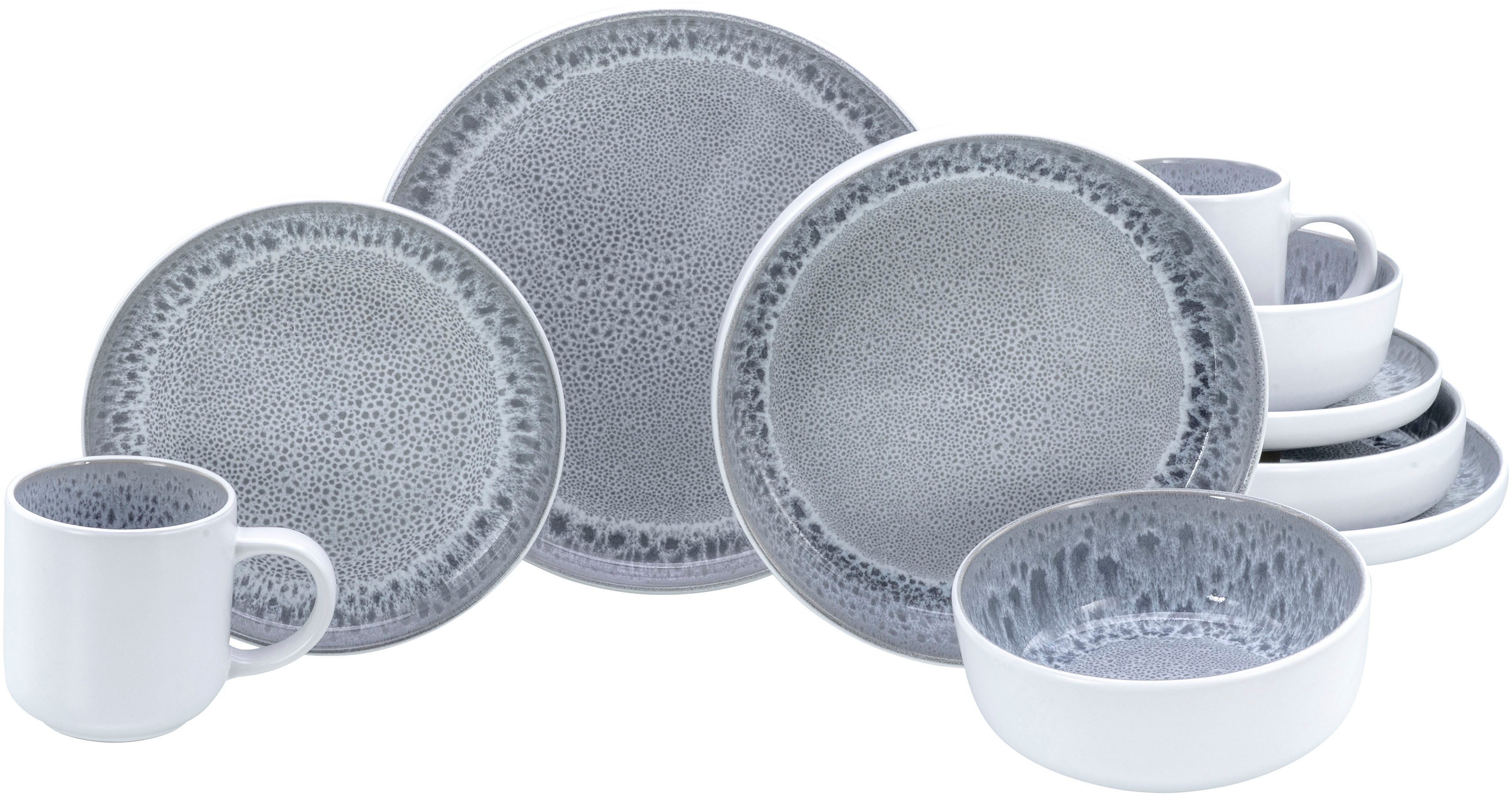 OTTO home Kombiservice modernes Geschirr-Set, Service Lykk (10-tlg), 2 Personen, Steinzeug, hohe Haltbarkeit, spülmaschinen- & mikrowellengeeignet, Reaktivglasur