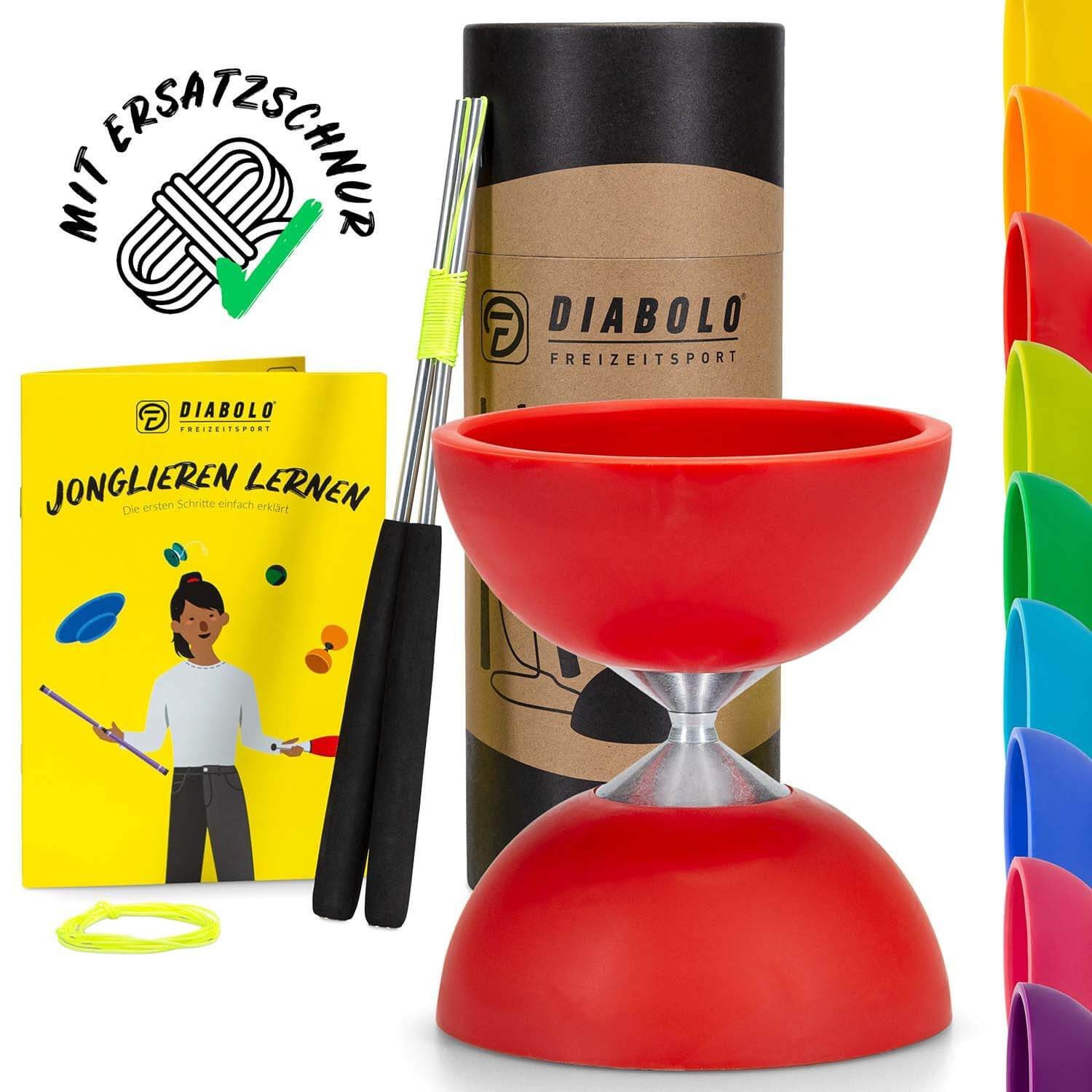 Diabolo Freizeitsport Diabolo Set Basic - inkl. Alu-Handstäben, Ersatzschnur, Anleitung, (Set, 1-tlg), Diabolo Set Basic (rot) Kinder ab 5 mit Stäben Anleitung Ersatzschnur