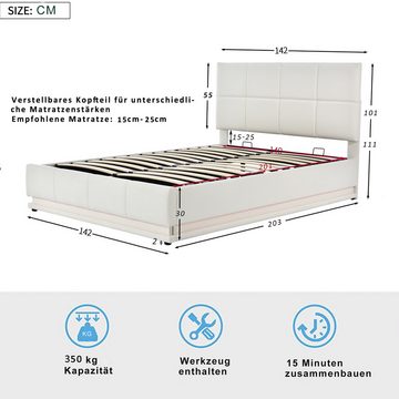 Flieks Polsterbett, LED hydraulisches Doppelbett Kunstleder 140x200cm