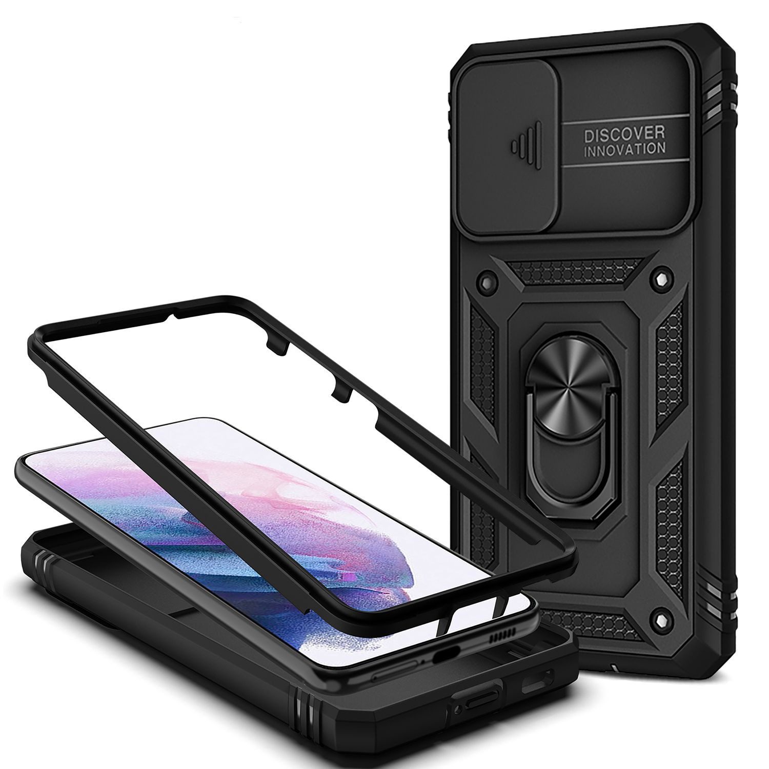 Nalia Smartphone-Hülle Samsung Galaxy S21 15,7 cm (6,2 Zoll), Outdoor Military-Style Ring Hülle / Kamera-Abdeckung & Display-Rahmen