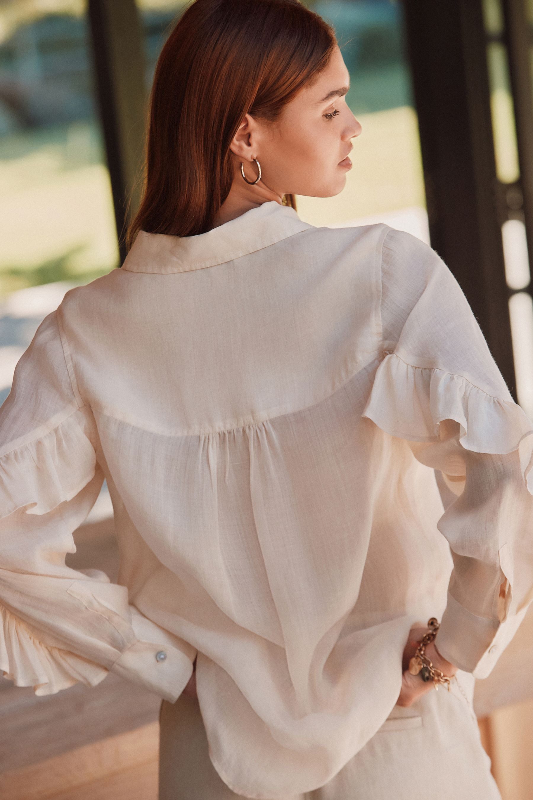 Next Langarmbluse Geraffte, bestickte Ramie-Bluse (1-tlg) günstig online kaufen