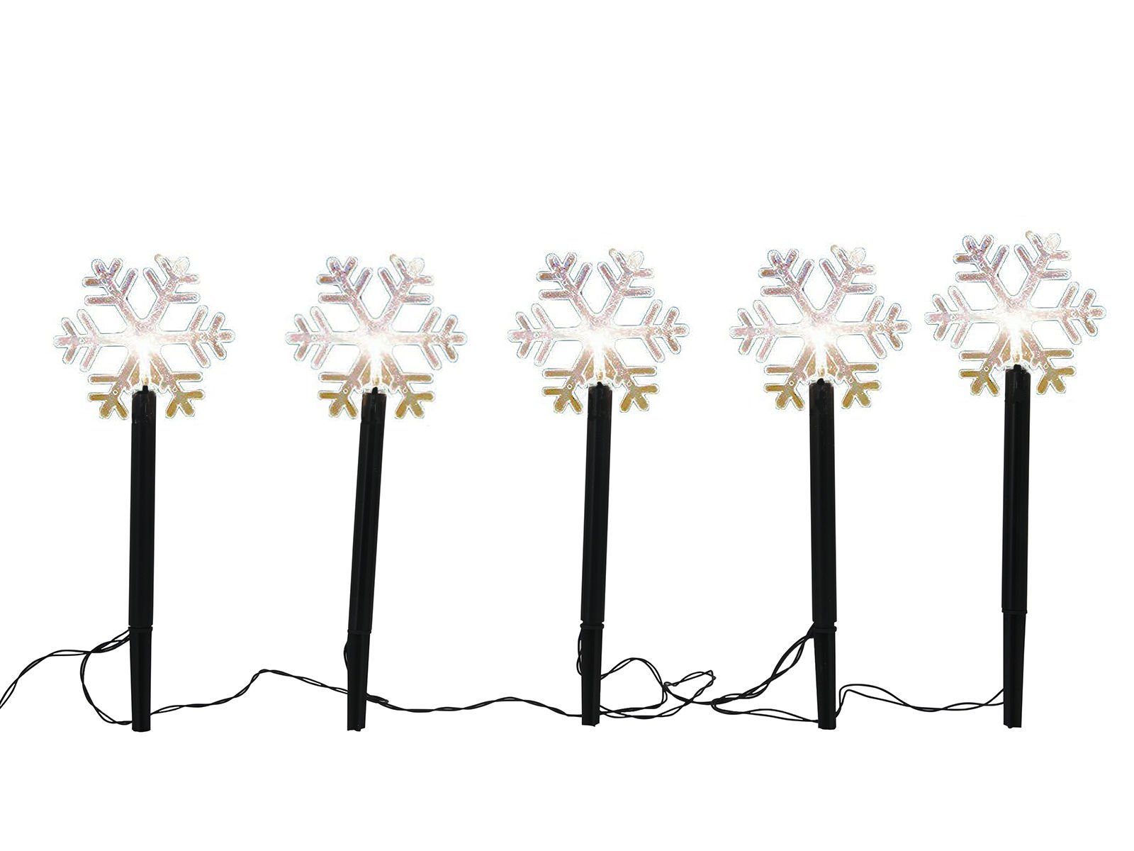 Spetebo LED Dekolicht LED Gartenstecker 5er Set Schneeflocken - 35 cm, LED, warmweiss | Leuchtfiguren