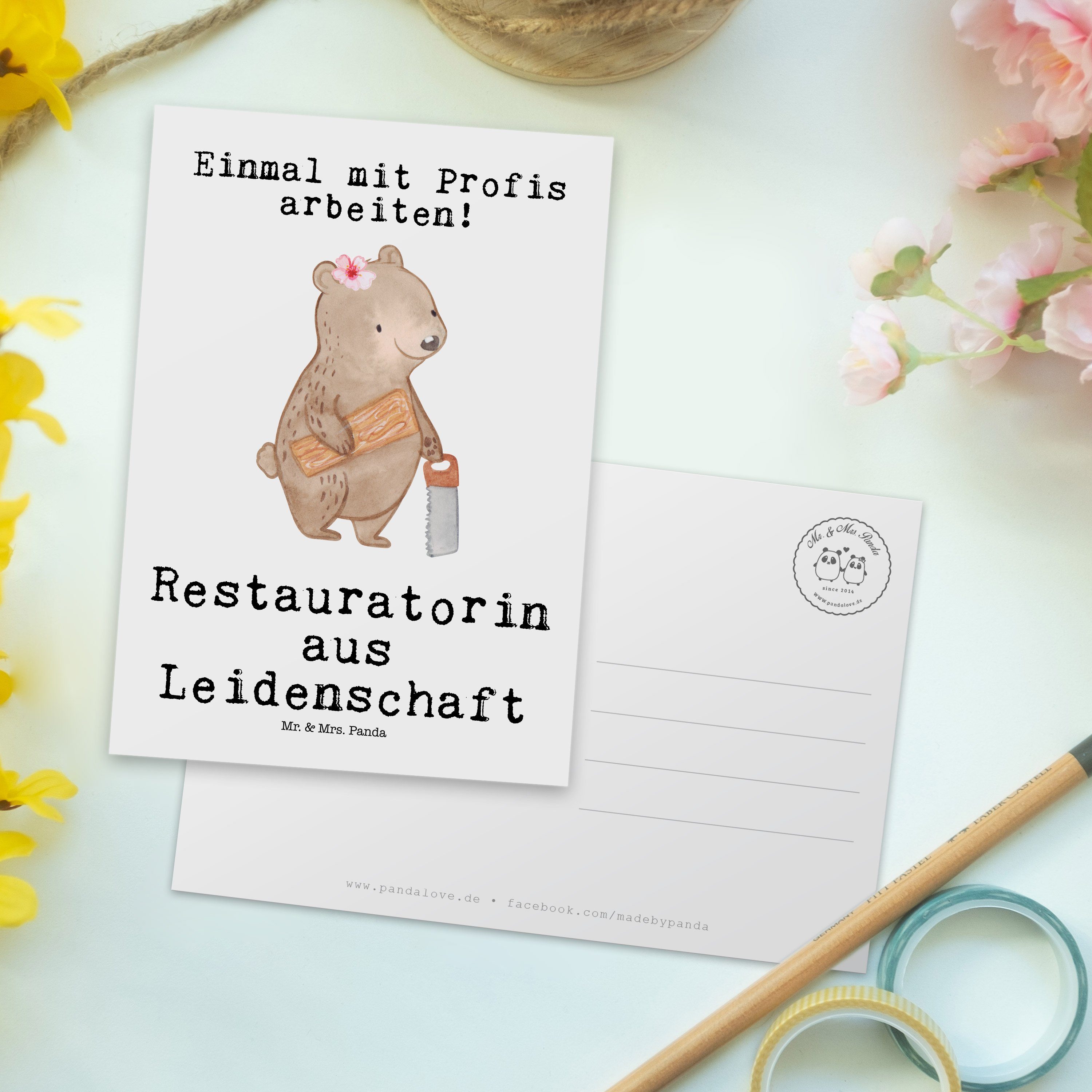 - Kollegin, & Leidenschaft Panda aus Mitarbeit Geschenk, Weiß Postkarte - Mr. Mrs. Restauratorin