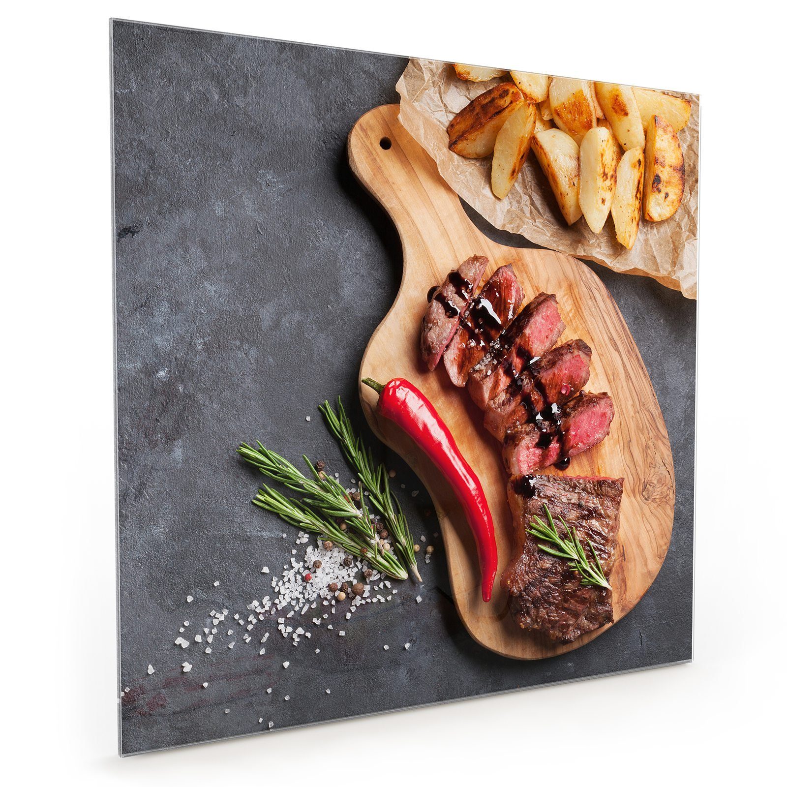 Primedeco Küchenrückwand Motiv Küchenrückwand Spritzschutz mit Glas Rindfleisch Geschnittenes