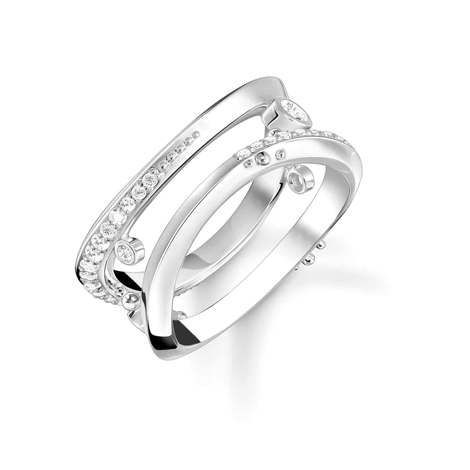 THOMAS SABO Silberring Damen-SilberWelle mit Weißen Steinen