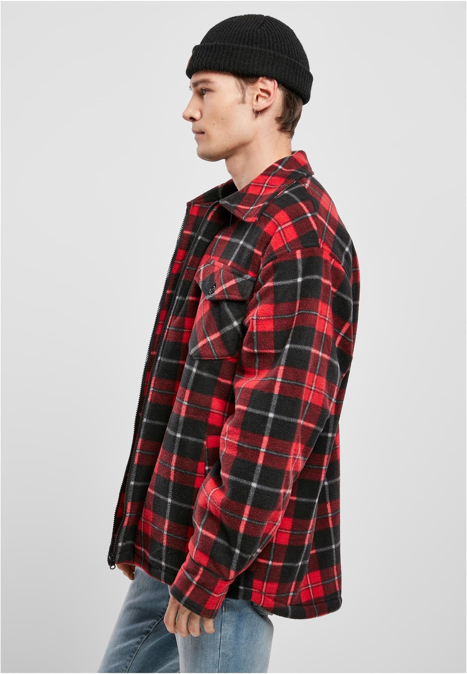 URBAN CLASSICS red/black Teddy Herren Plaid Outdoorjacke Lined (1-St) Jacket Shirt