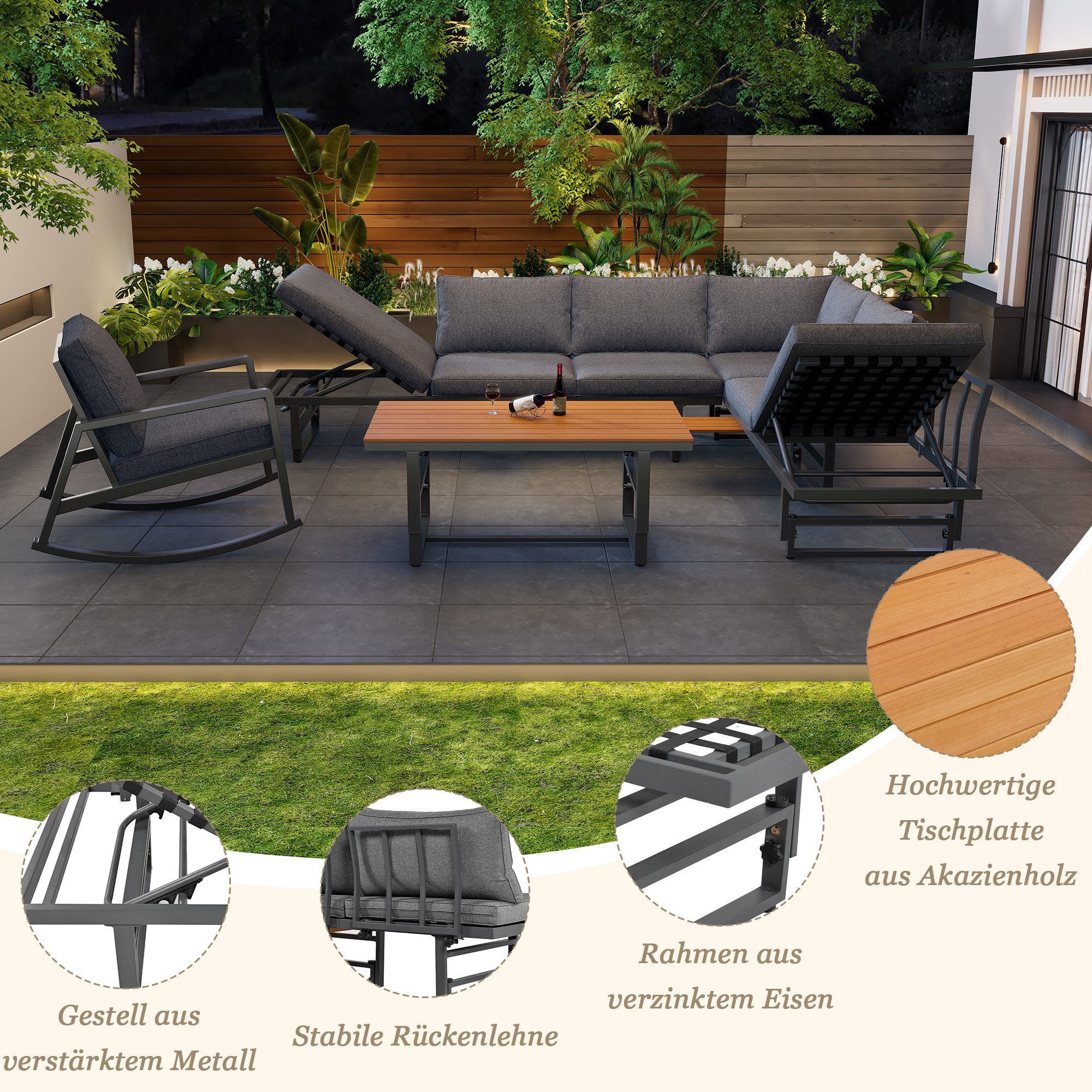 Flieks Gartenlounge-Set, (3-tlg), Multi-kombinierbar Gartenmöbel mit 3-Sitzer Sofas*2 + Tisch*1