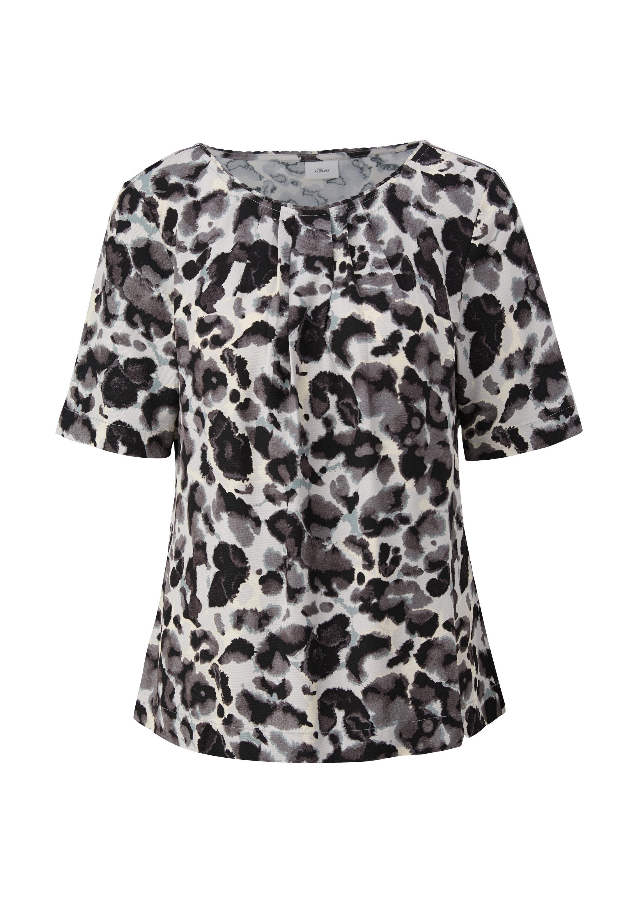 s.Oliver Kurzarmbluse Bluse Gemusterte Bluse aus Twill