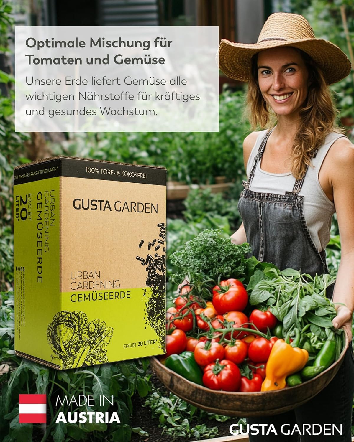 Gusta Garden Anzucht- und Kräutererde Urban Gardening Erde 20L, (inkl. Langzeitdünger & plastikfreier Verpackung), Pelletierte Quellerde für Gemüse, Torf- & Kokosfrei, 20 Liter