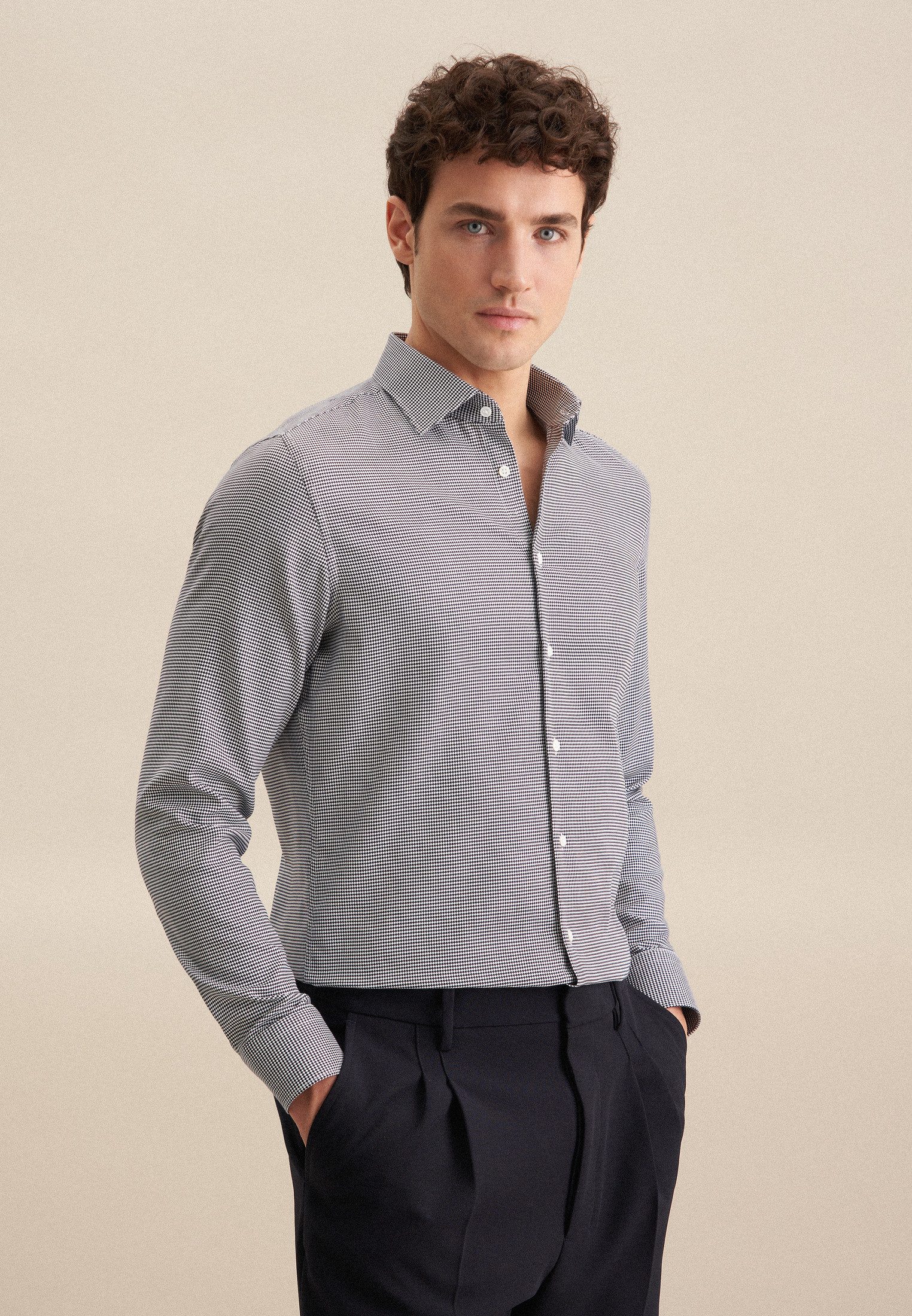 seidensticker Businesshemd Shaped Shaped 1/1 Kentkragen Pepita