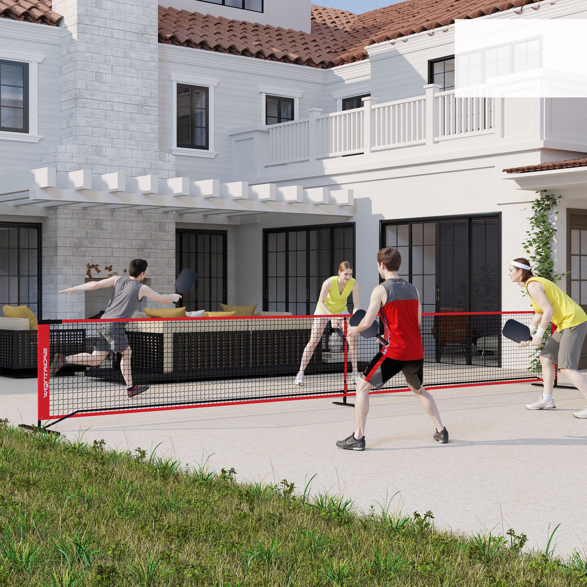 SPORTNOW Pickleballnetz Pickleball-Set in vorgeschriebener Размер mit Netz, Ballsammler (1-St), Metall, Polyester, Mehrfarbig