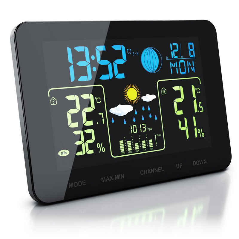BEARWARE Wetterstation (mit Außensensor, Funk mit Farb Display & Außensensor Barometer, Wettervorhersage uvm)
