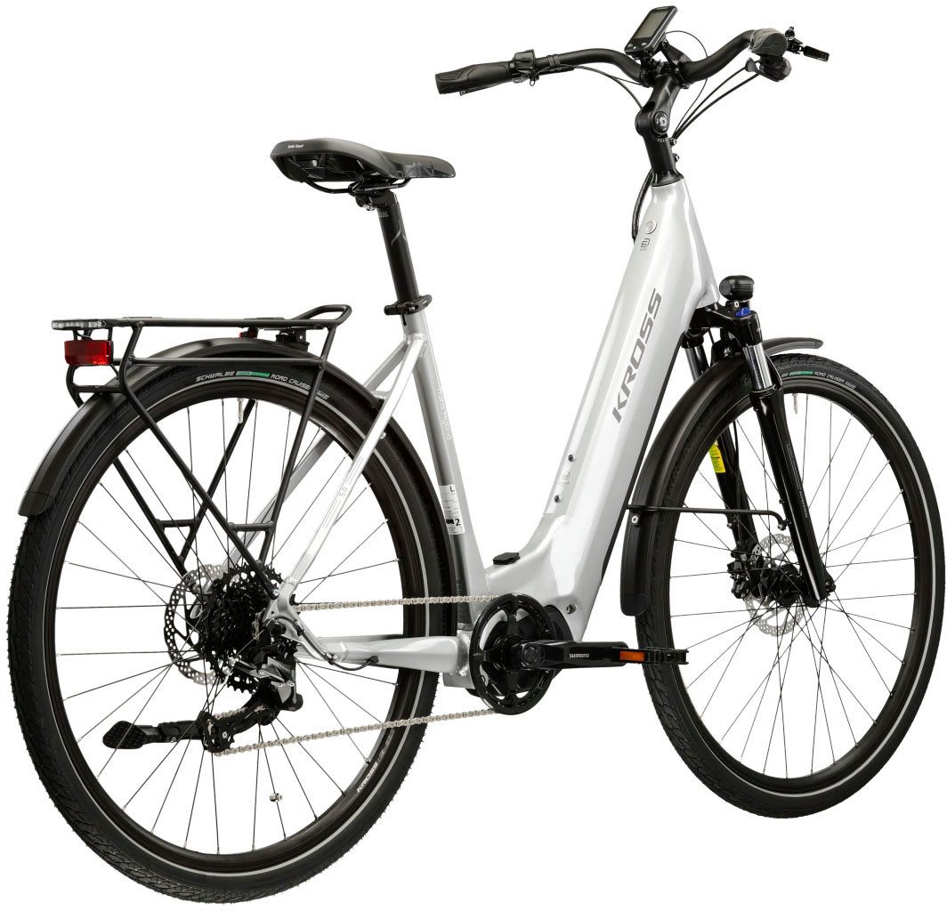 Kross E-Bike Trekkingrad E-Trekkingrad Trans 5.0 28" silber 9 Gänge -Shimano Mittelmotor, 9 Gang microSHIFT ADVENT M619 Schaltwerk, Kettenschaltung, Mittelmotor, 630 Wh, SHIMANO 36 V/250 W, Mittelmotor E5000